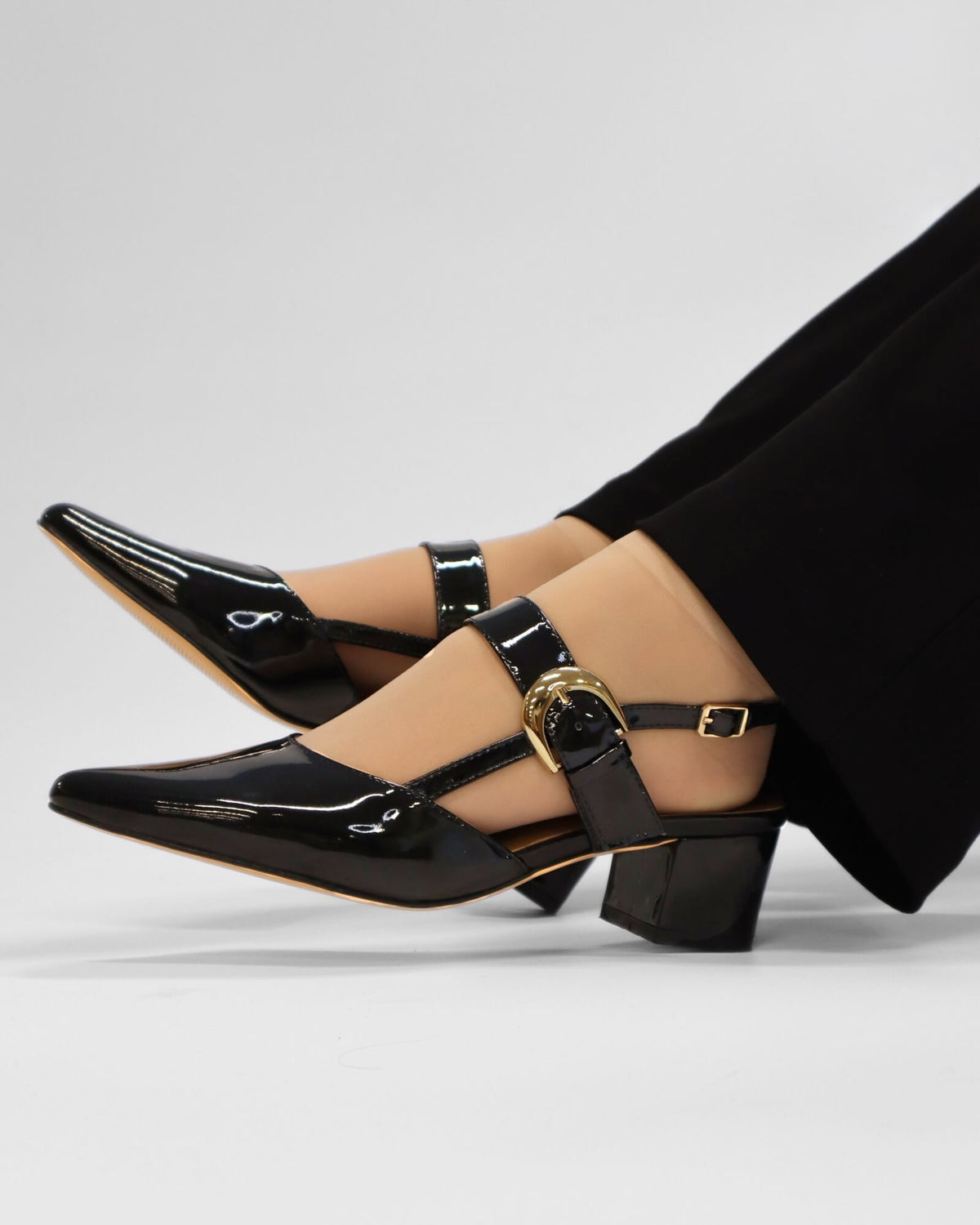 JESS SLINGBACK HEELS BLACK PATENT