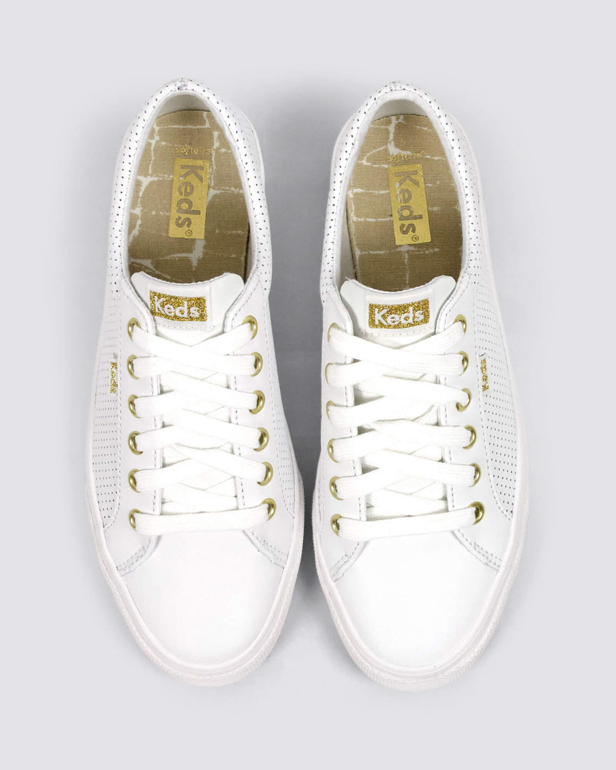 JUMP KICK SNEAKERS PERFORATED WHITE/GOLD LEATHER