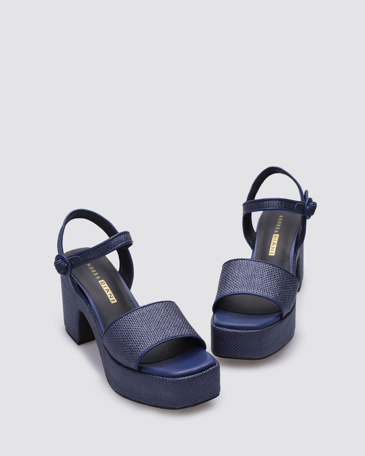 KENNEDY PLATFORM HEELS NAVY RAFFIA