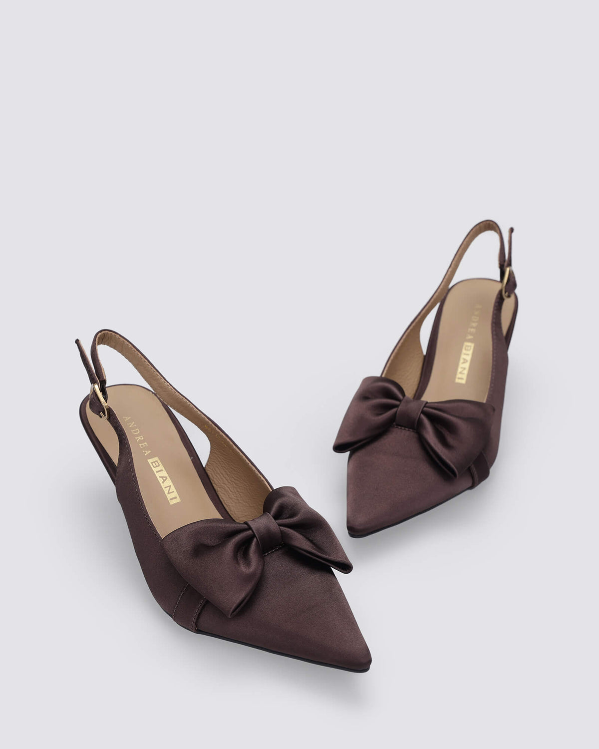MATISSE SLINGBACK HEELS CHOCOLATE SATIN