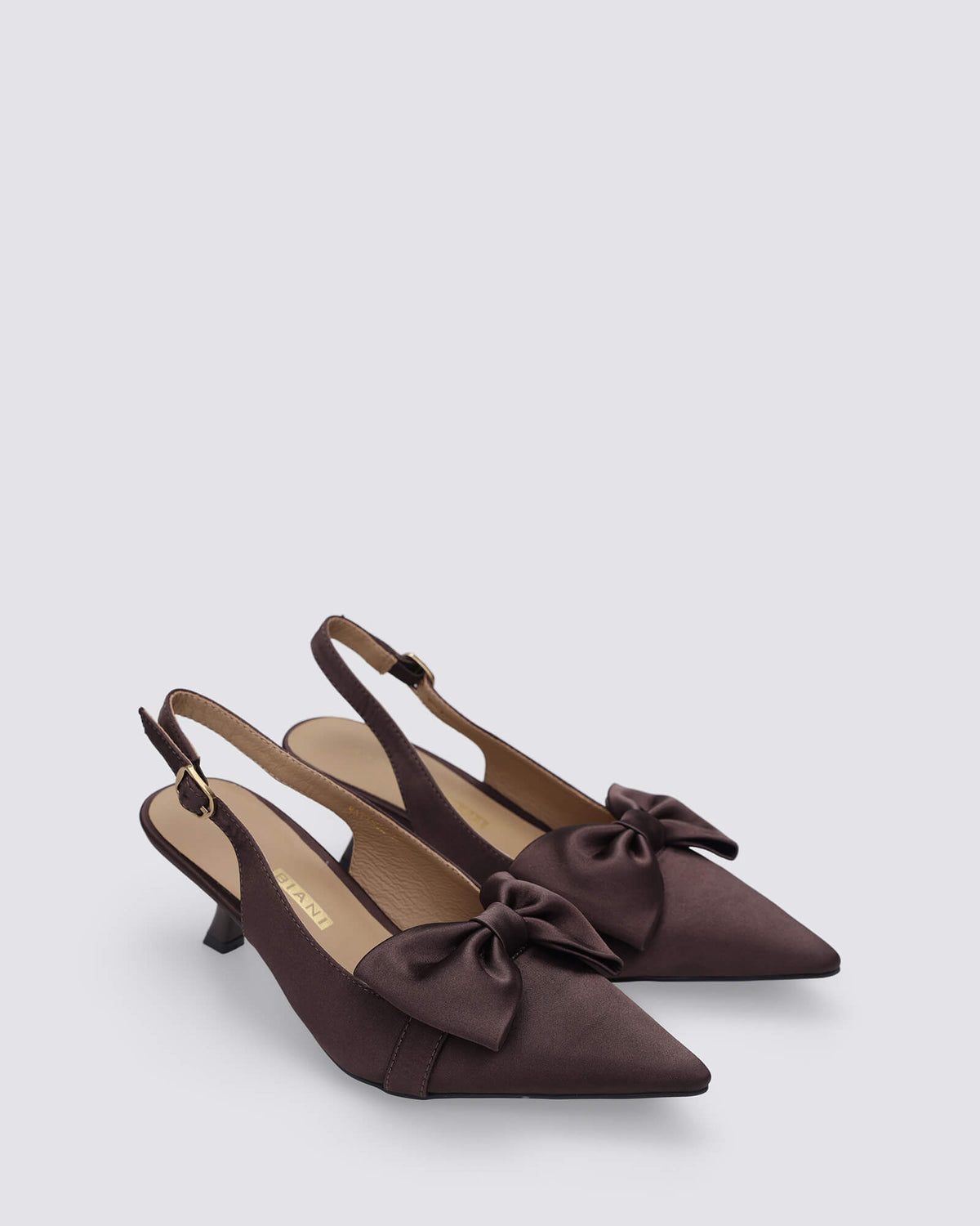 MATISSE SLINGBACK HEELS CHOCOLATE SATIN