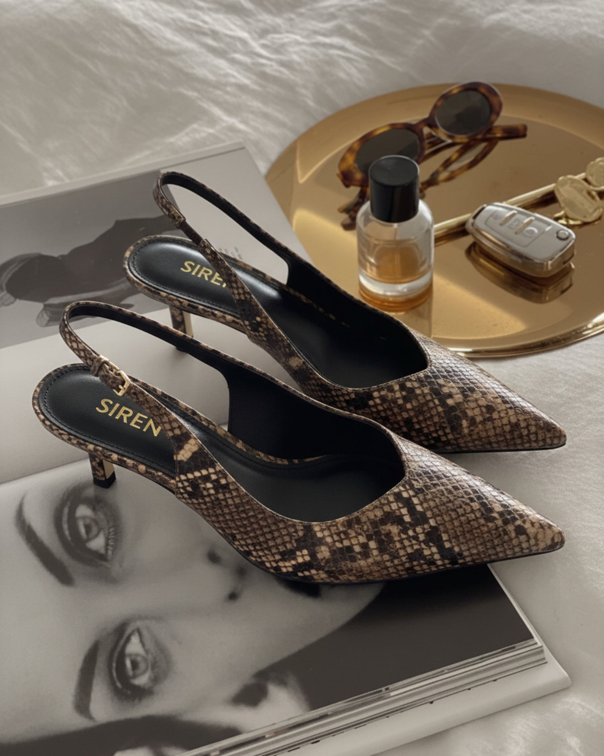 YORY SLINGBACK HEELS BROWN SNAKE