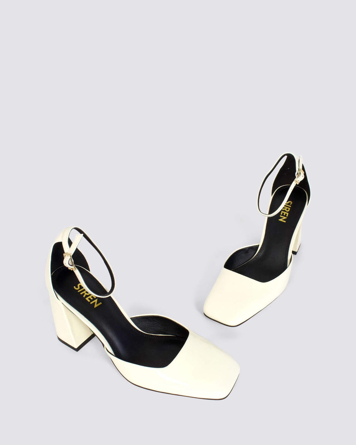 TRAVIS BLOCK HEELS CHALK WHITE PATENT