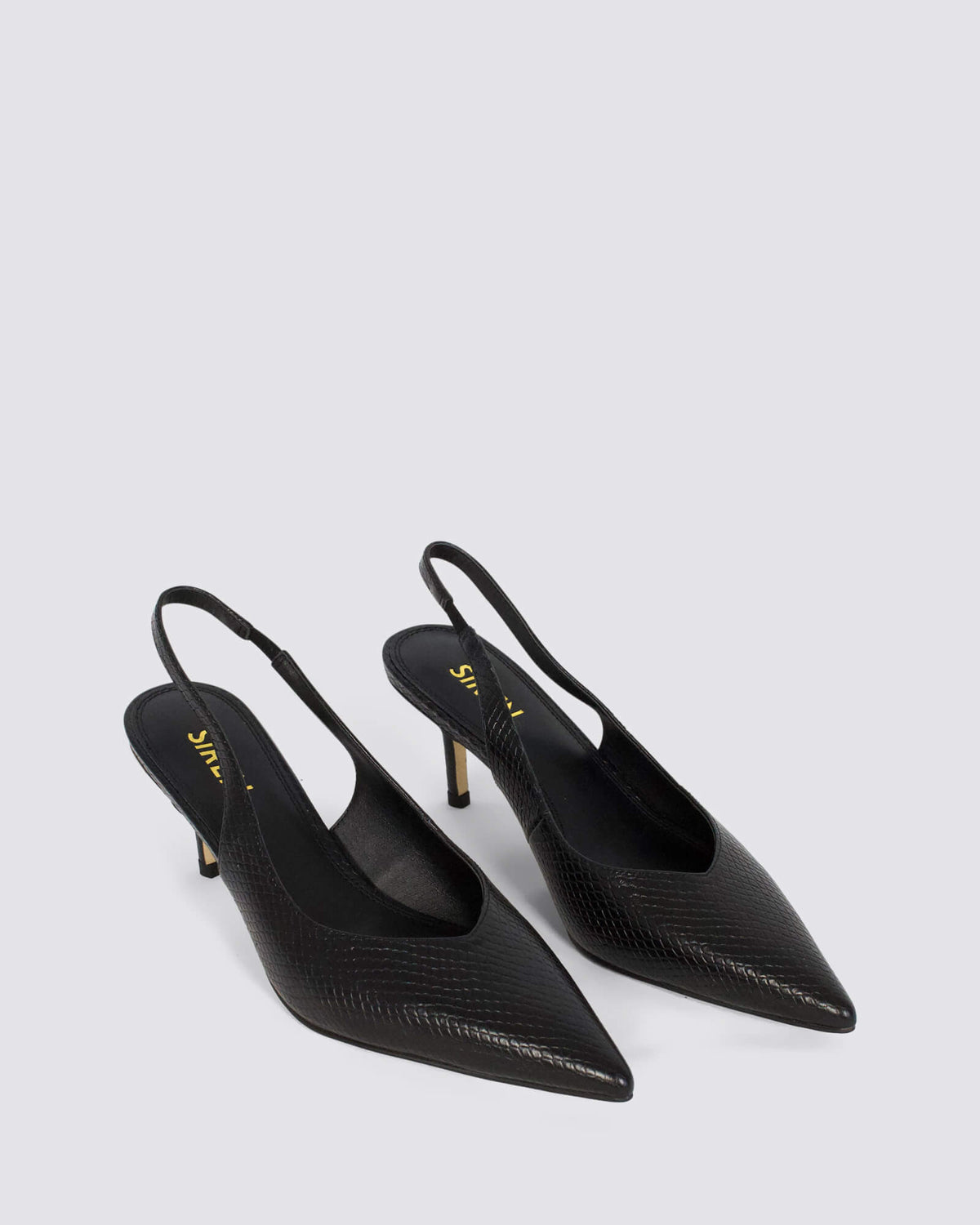 YORY SLINGBACK KITTEN HEELS BLACK SNAKE