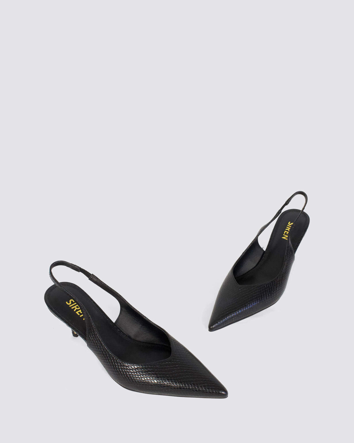YORY SLINGBACK KITTEN HEELS BLACK SNAKE