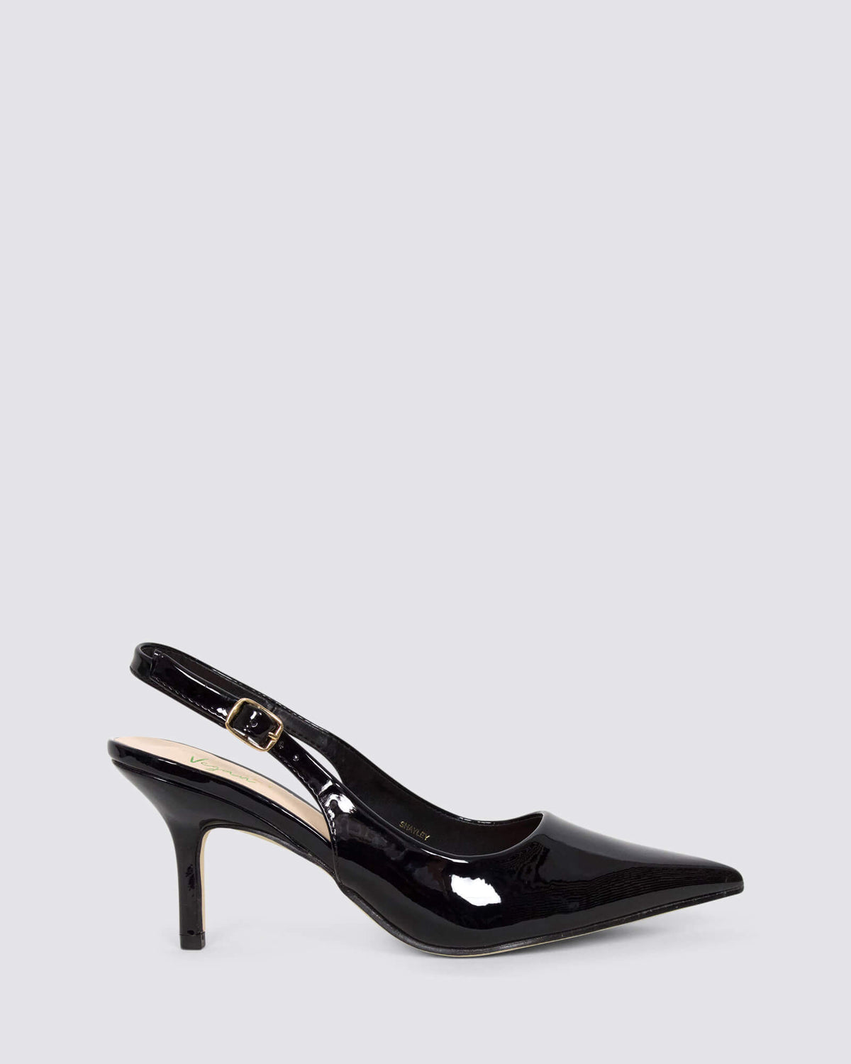 SHAYLEY SLINGBACK HEELS BLACK PATENT