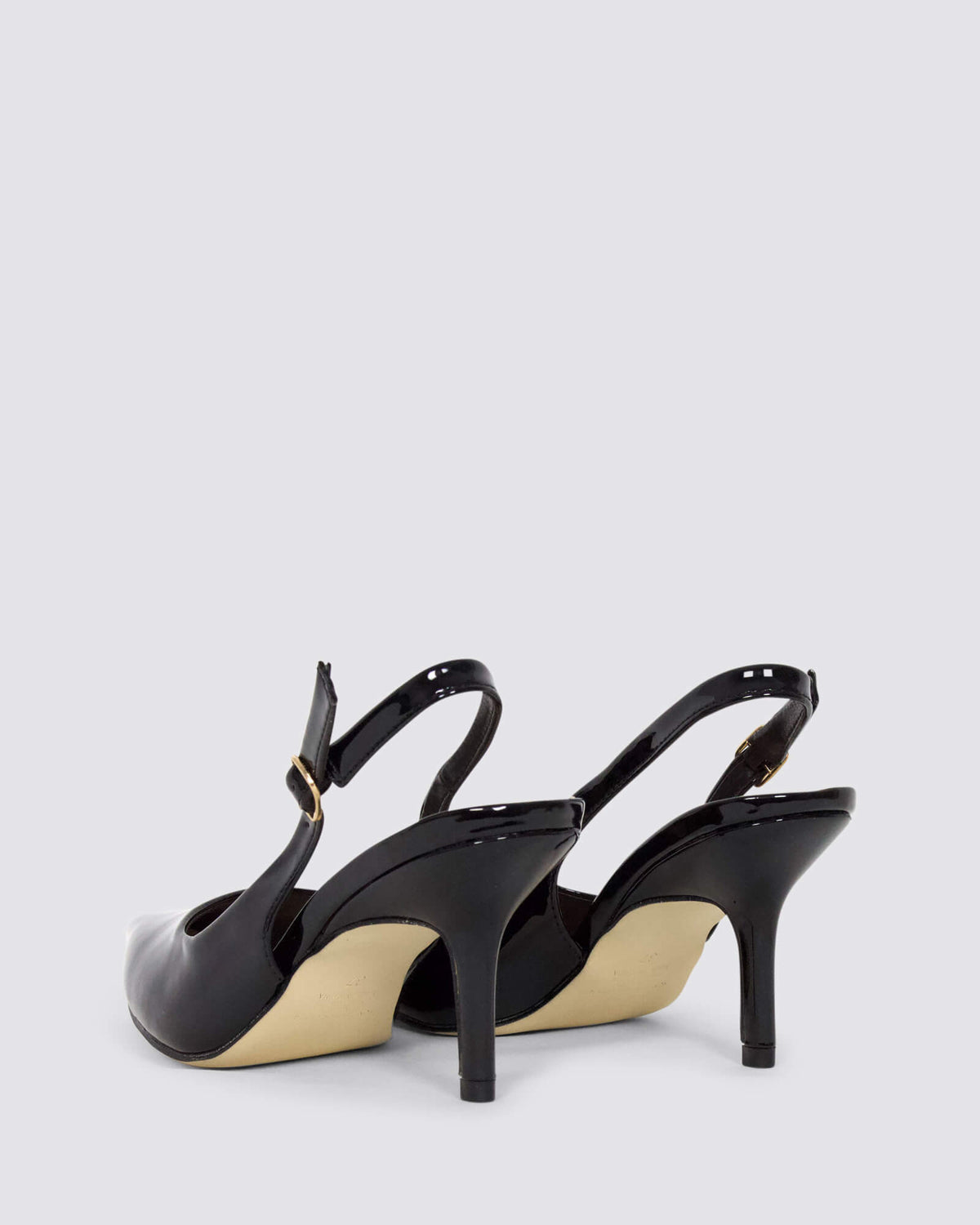 SHAYLEY SLINGBACK HEELS BLACK PATENT