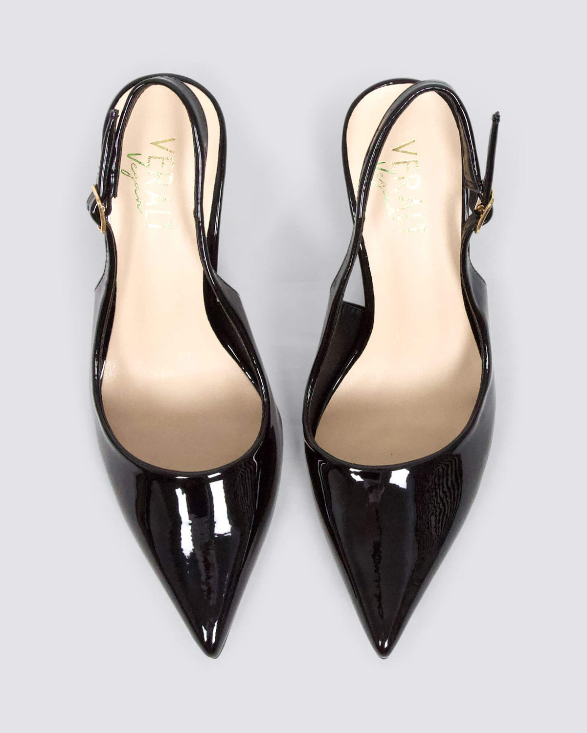 SHAYLEY SLINGBACK HEELS BLACK PATENT