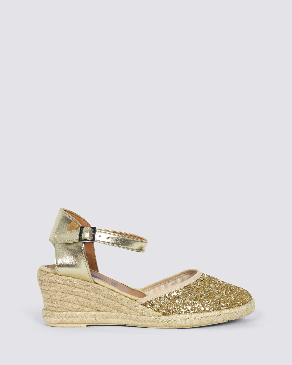 MALENA WEDGE SANDALS GOLD GLITTER LEATHER
