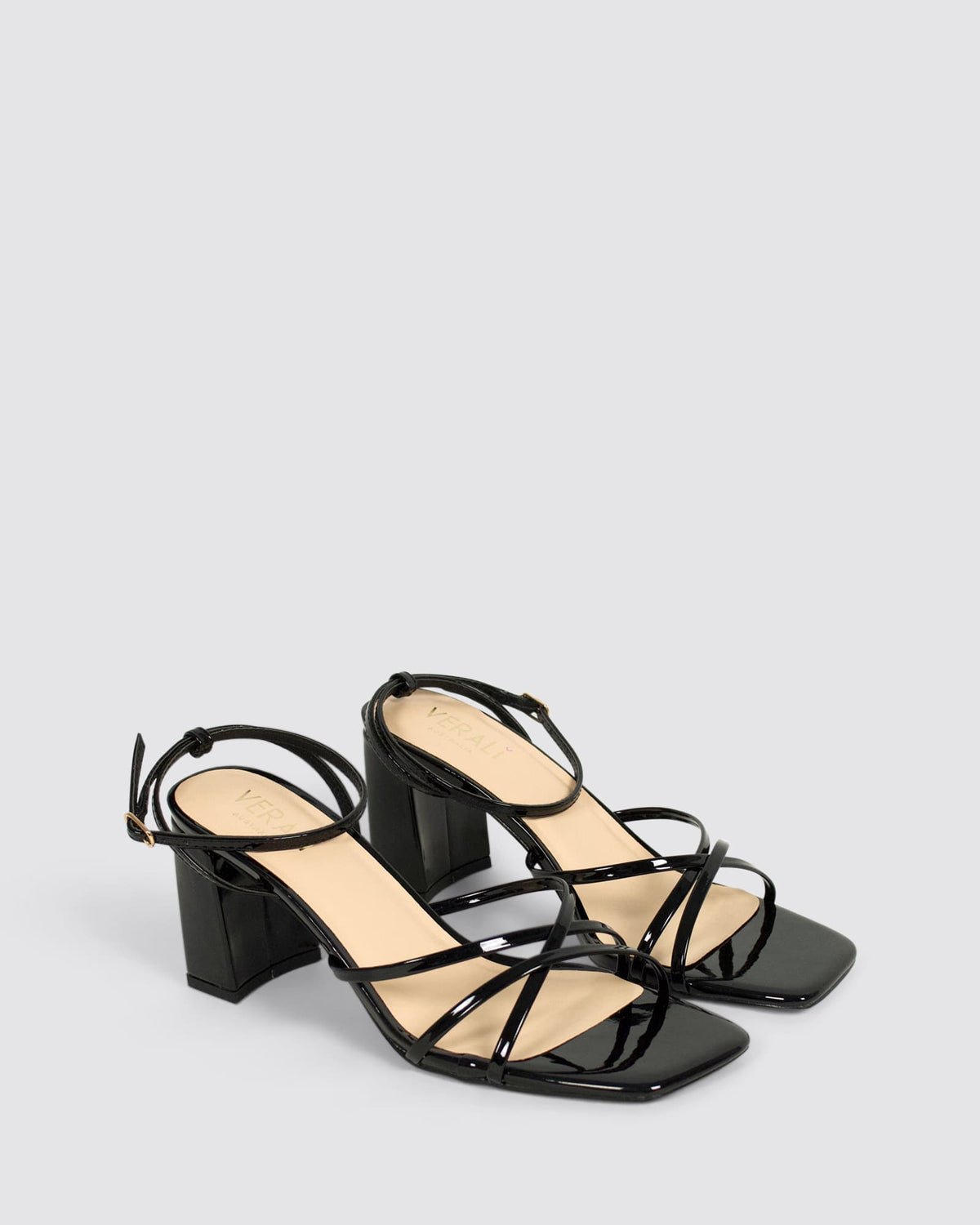 NAKITA BLOCK HEEL SANDALS BLACK PATENT