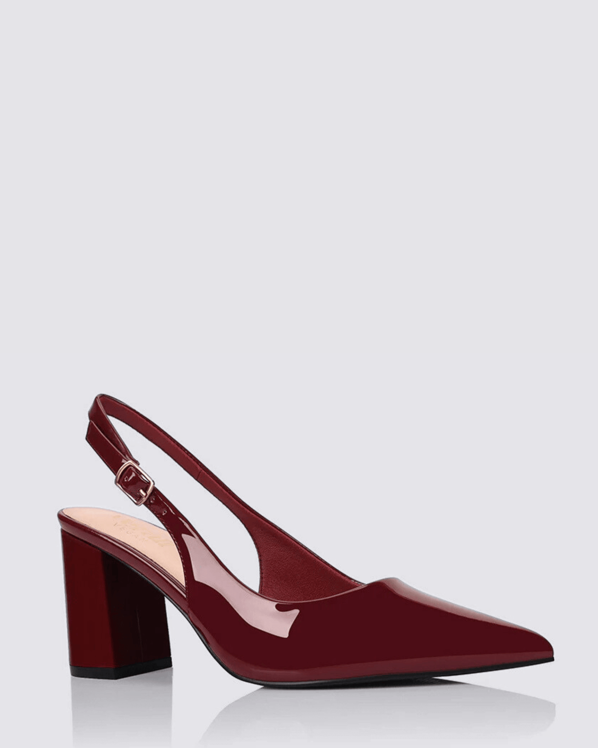 ELIO SLINGBACK BLOCK HEELS WINE PATENT