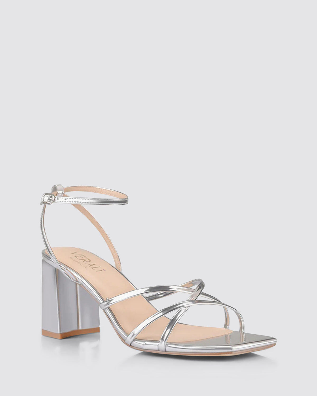 NAKITA BLOCK HEEL SANDALS SILVER MIRROR