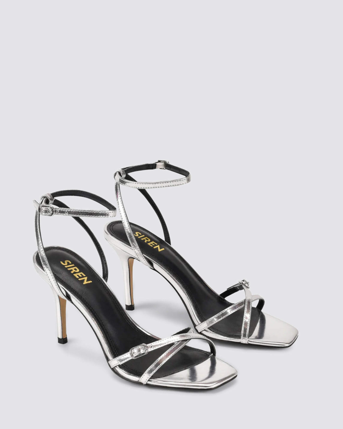 NIAH STRAPPY HEELS SILVER MIRROR METALLIC