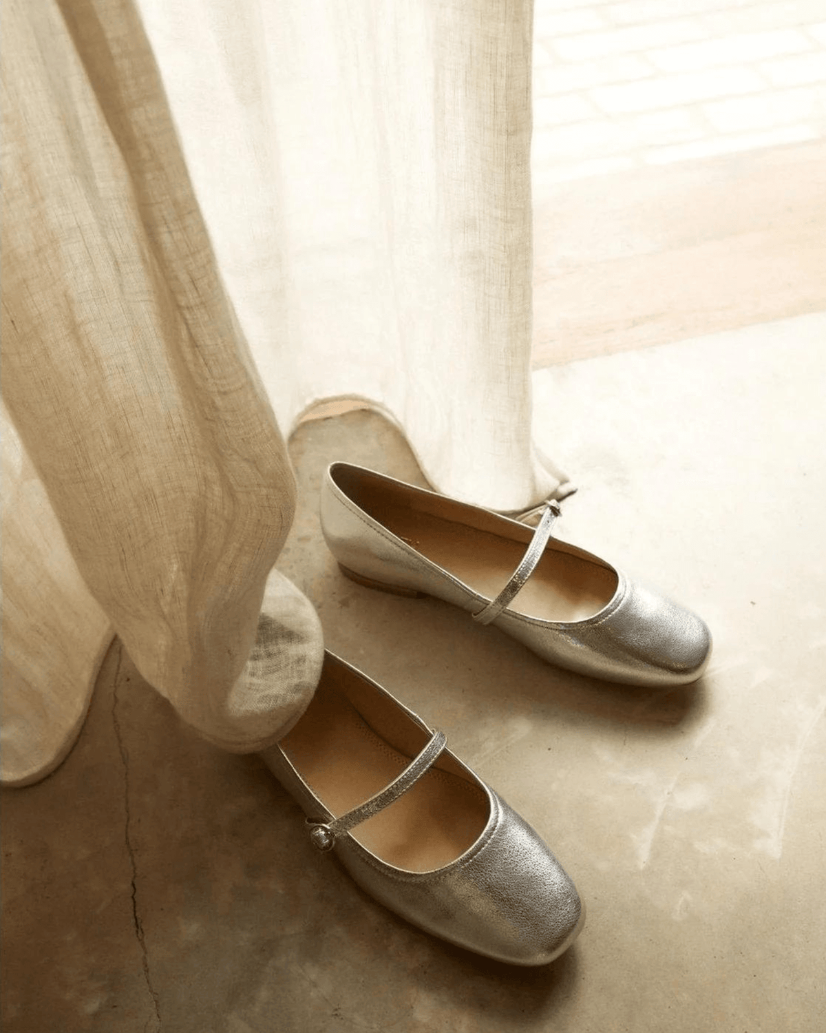 REY BALLET FLATS SILVER METALLIC LEATHER