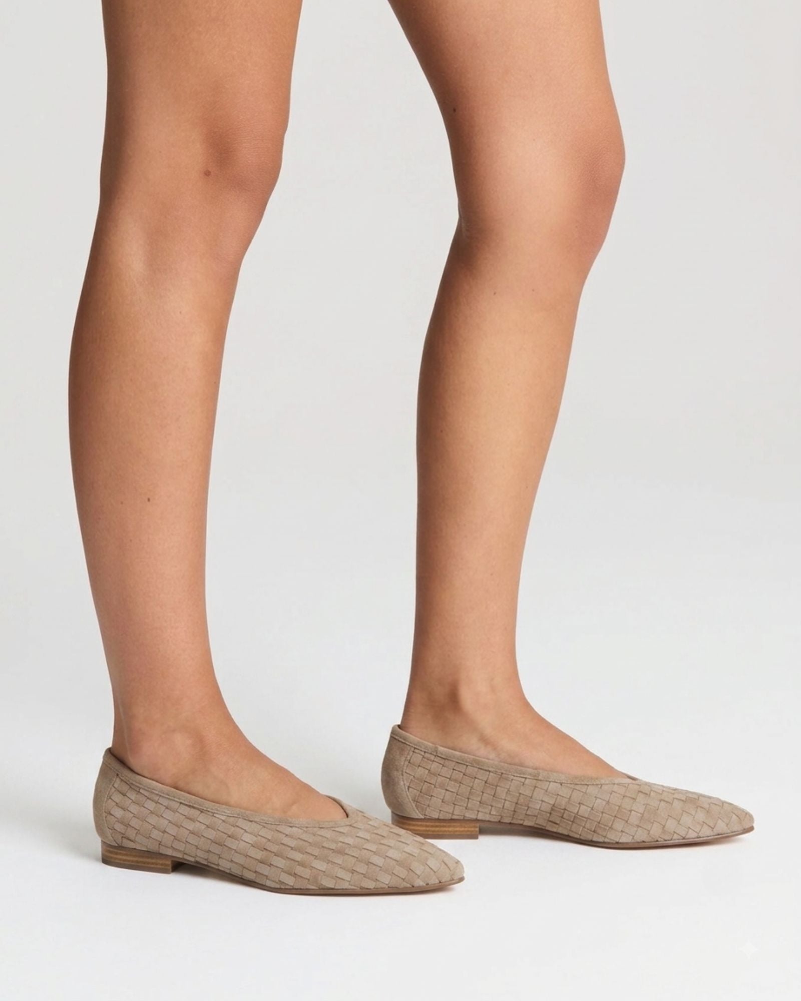 MUSE FLATS TAUPE WEAVE SUEDE