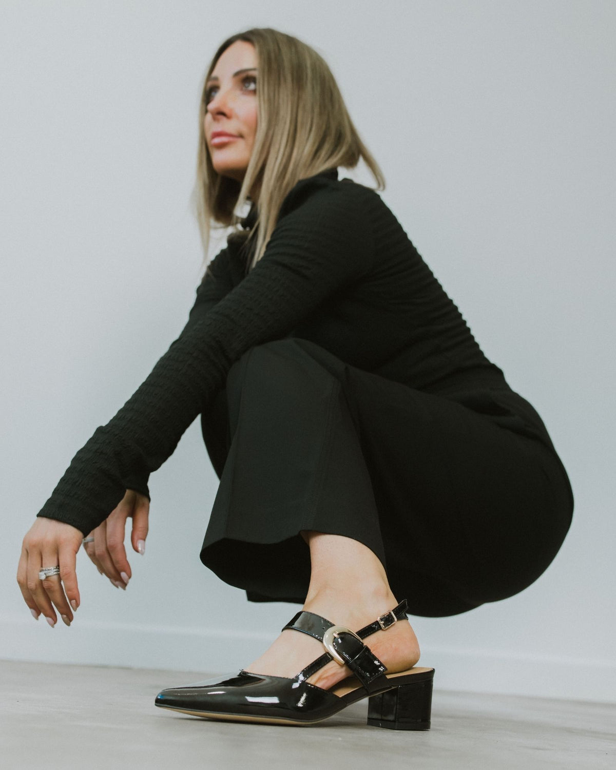 JESS SLINGBACK HEELS BLACK PATENT