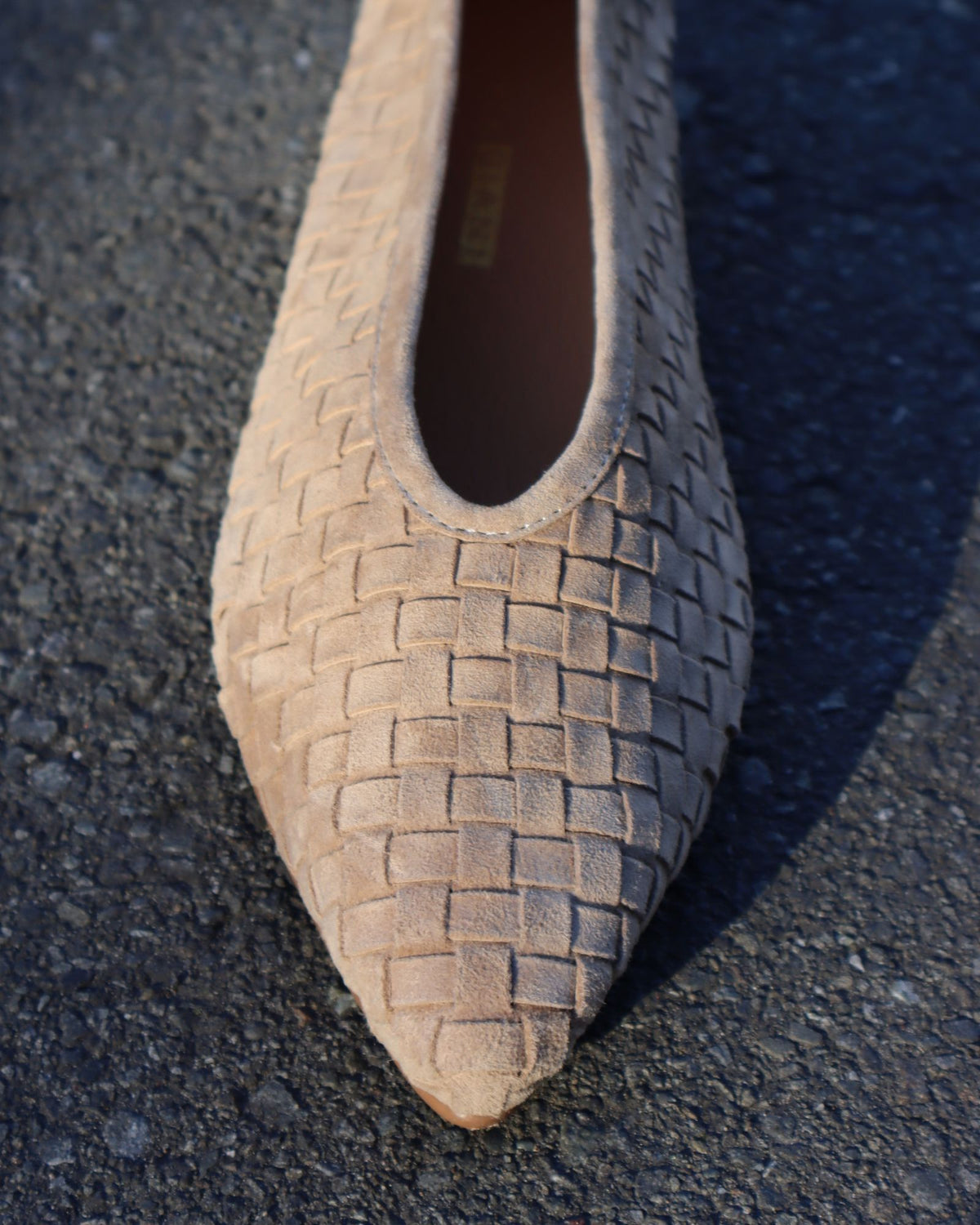 MUSE FLATS TAUPE WEAVE SUEDE