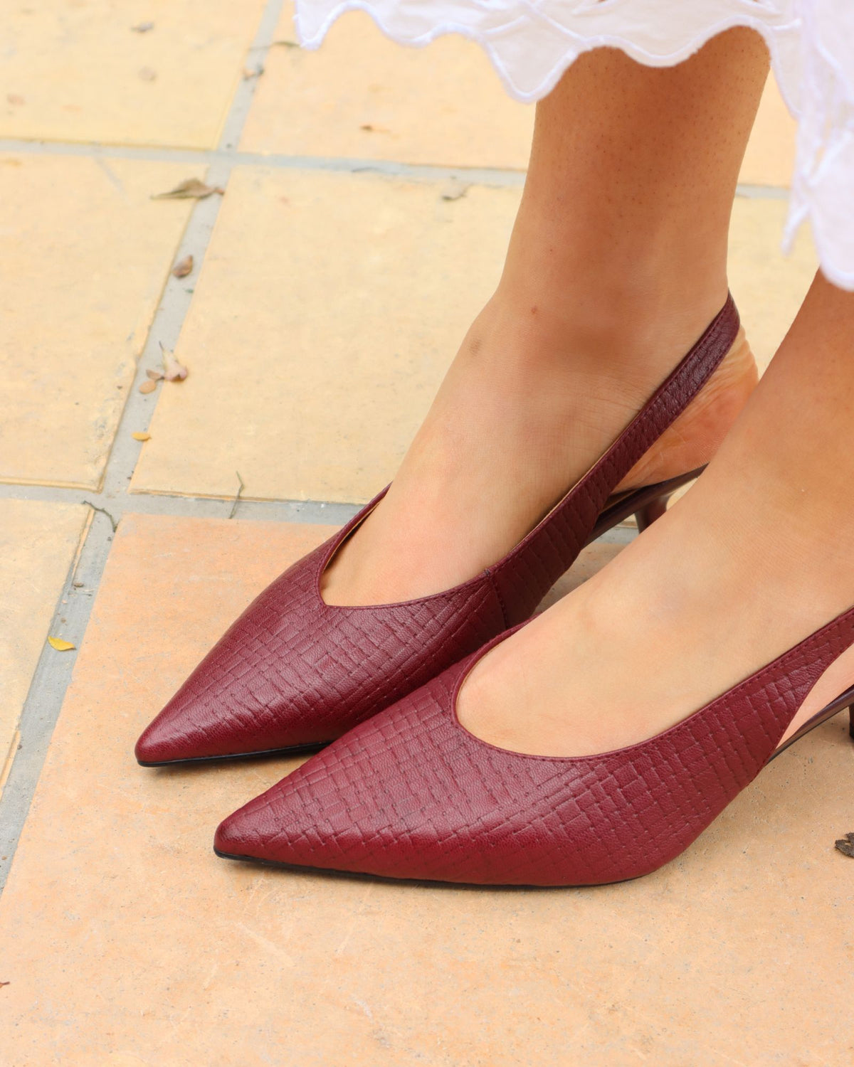 MONROE SLINGBACK HEELS BORDO PRINT LEATHER