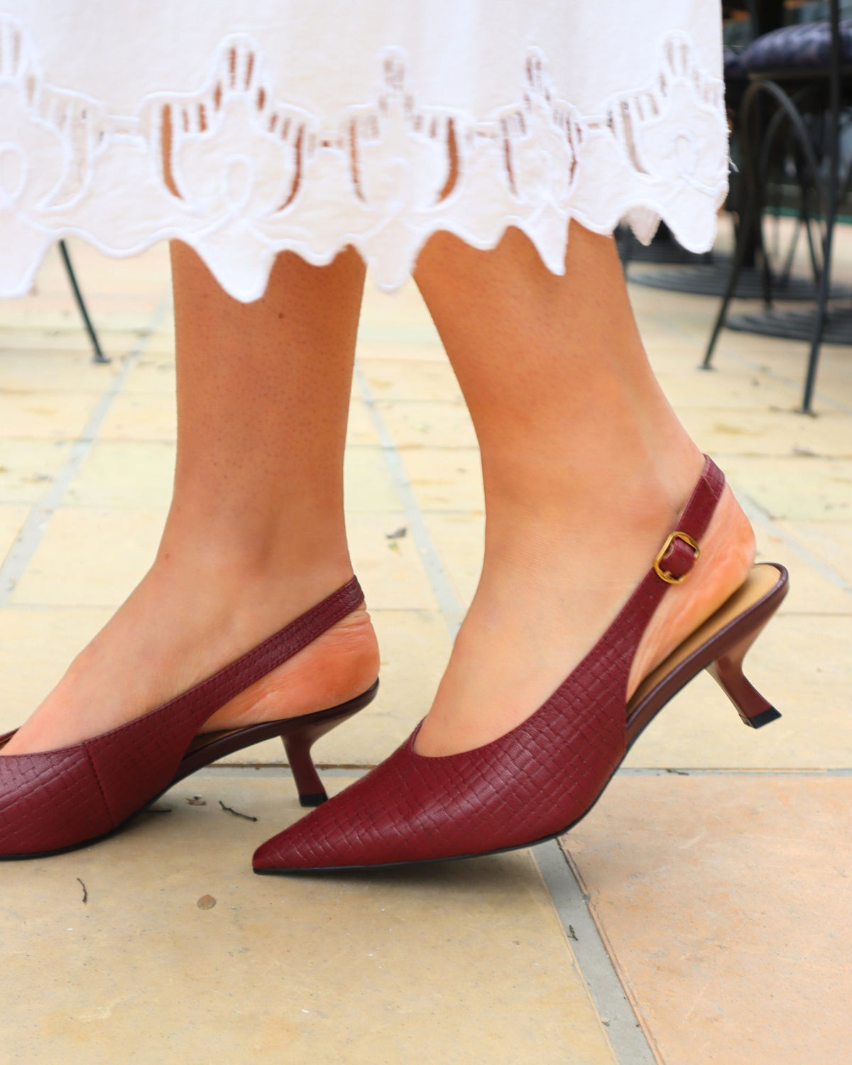 MONROE SLINGBACK HEELS BORDO PRINT LEATHER