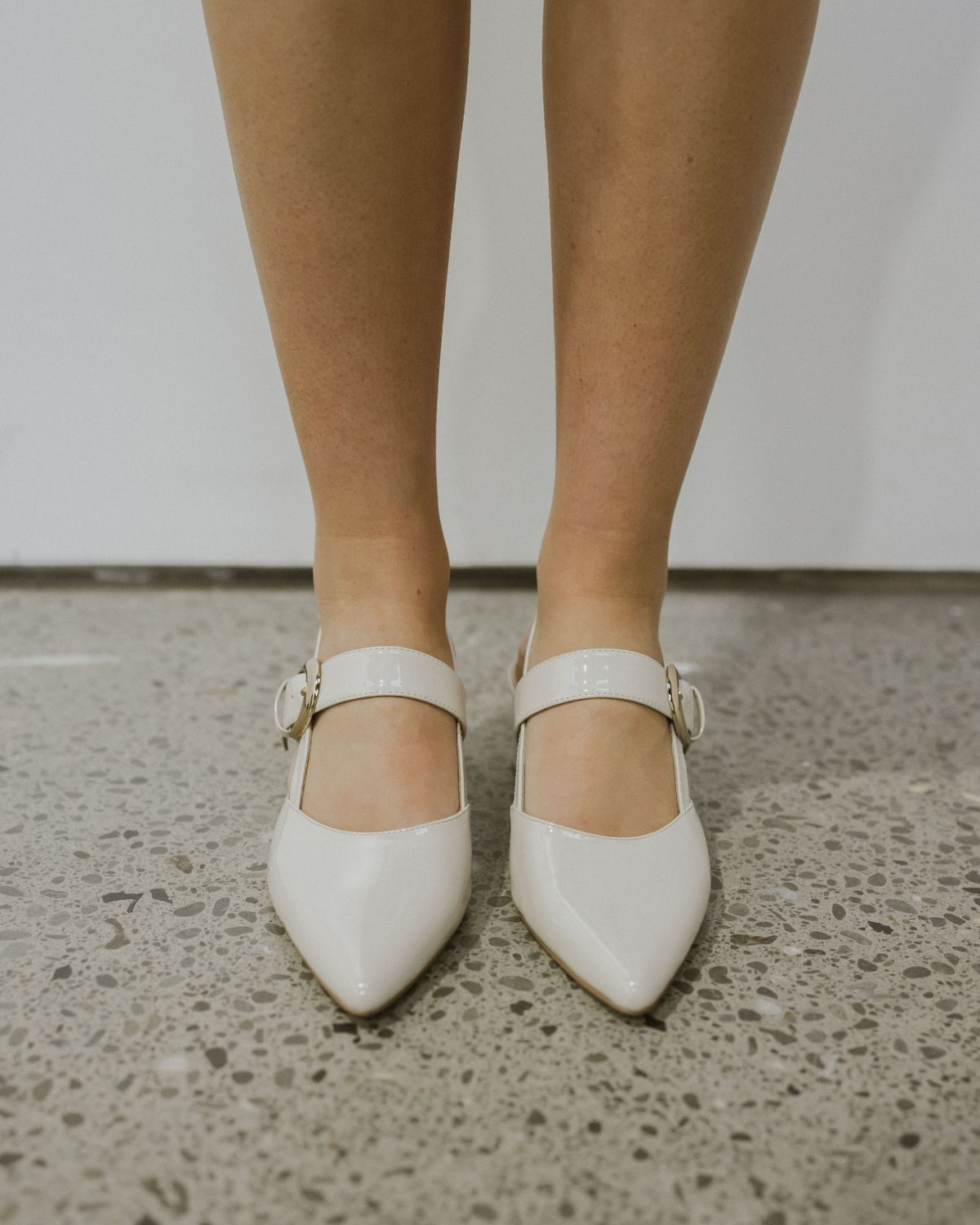 JESS SLINGBACK HEELS ECRU PATENT