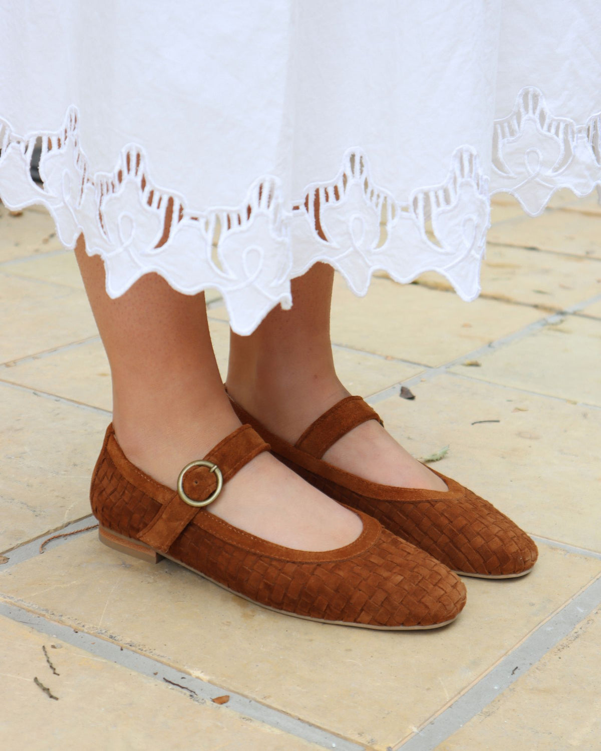 MIA MARY JANES TAN WEAVE SUEDE