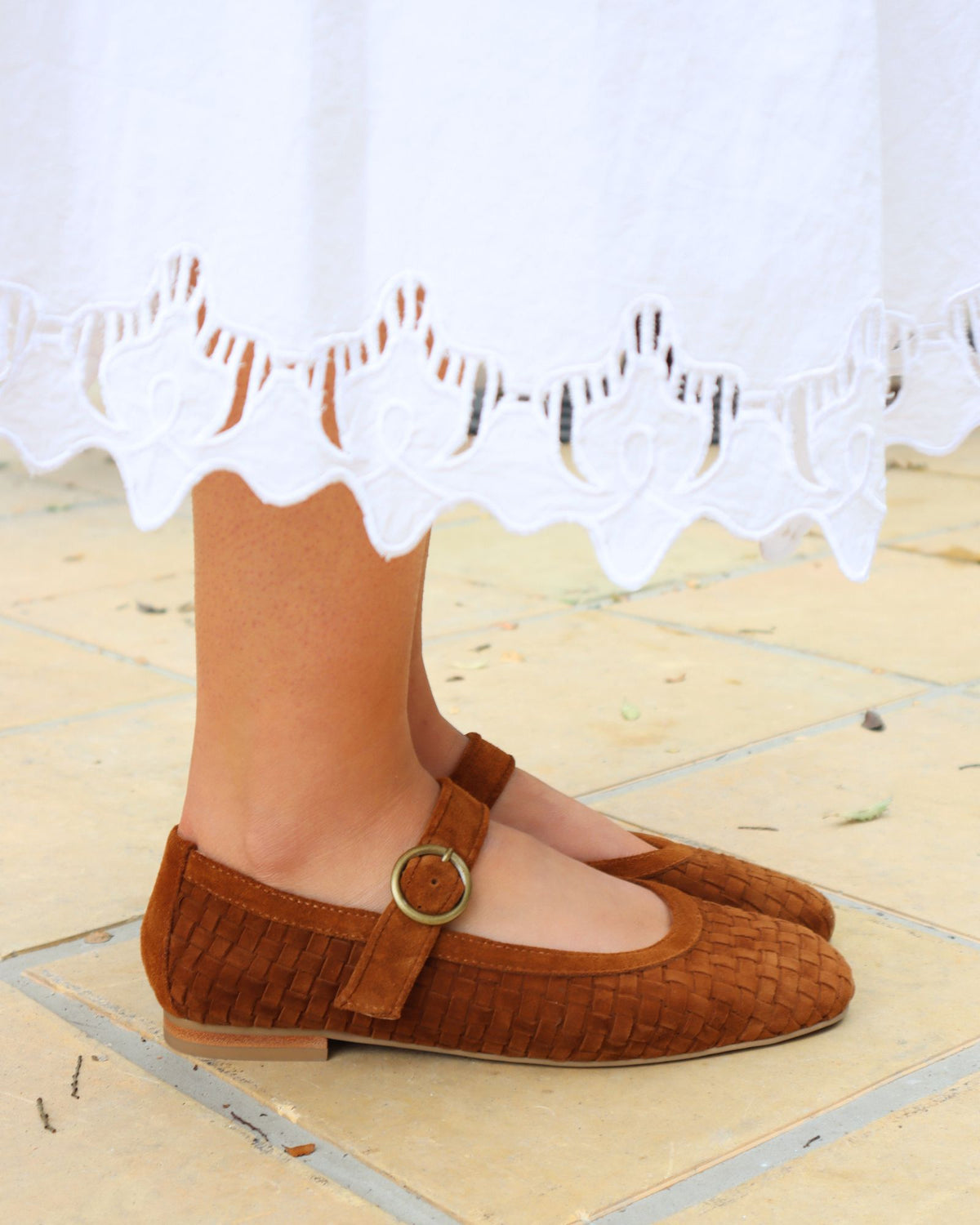 MIA MARY JANES TAN WEAVE SUEDE