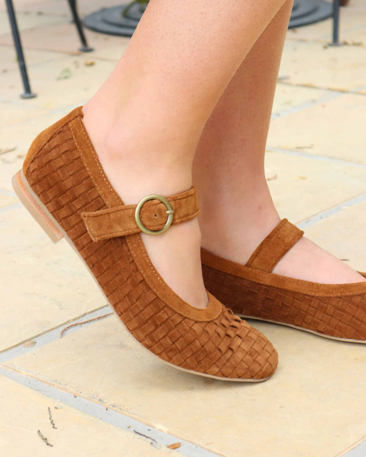 MIA MARY JANES TAN WEAVE SUEDE