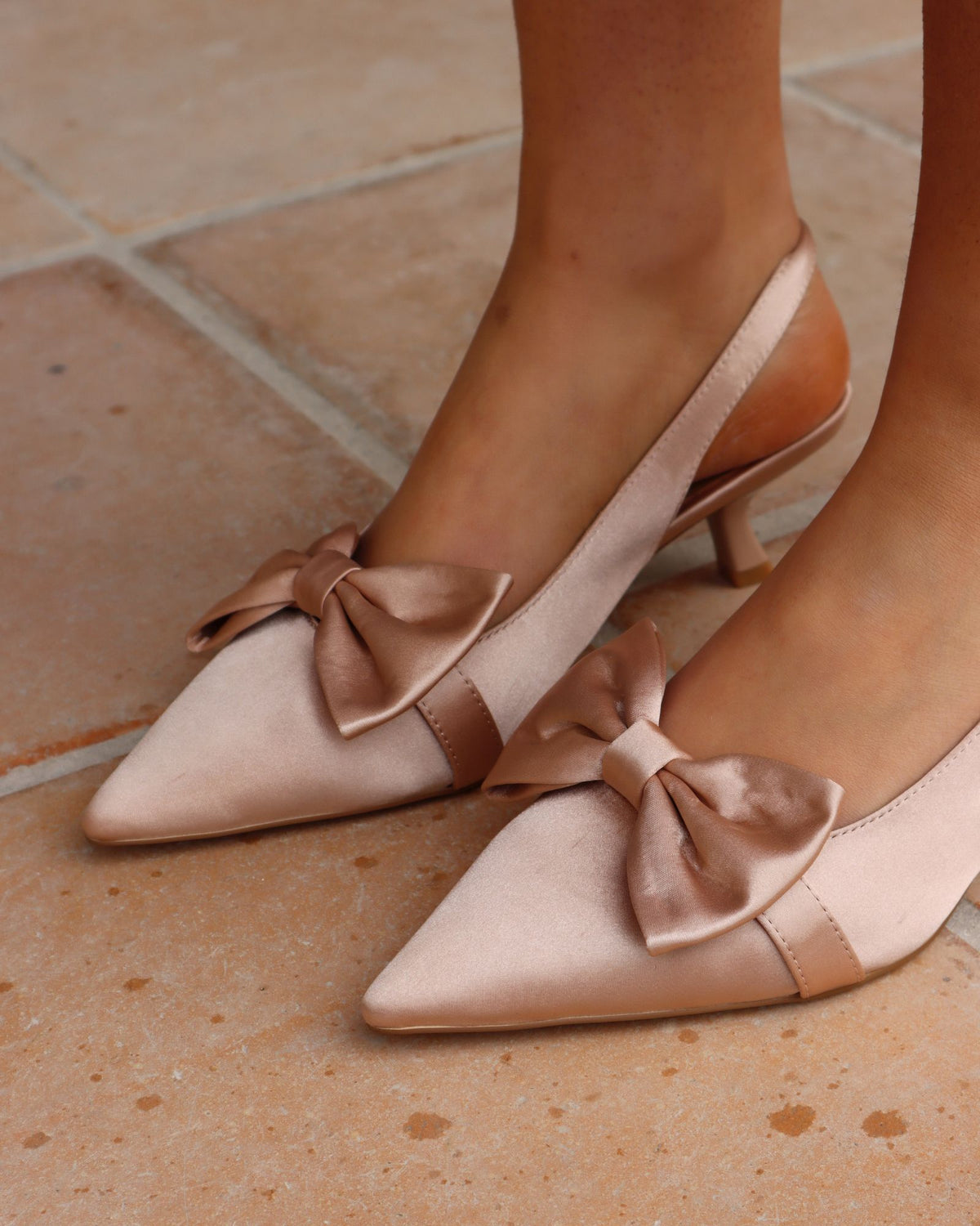 MATISSE SLINGBACK HEELS CHAMPAGNE SATIN