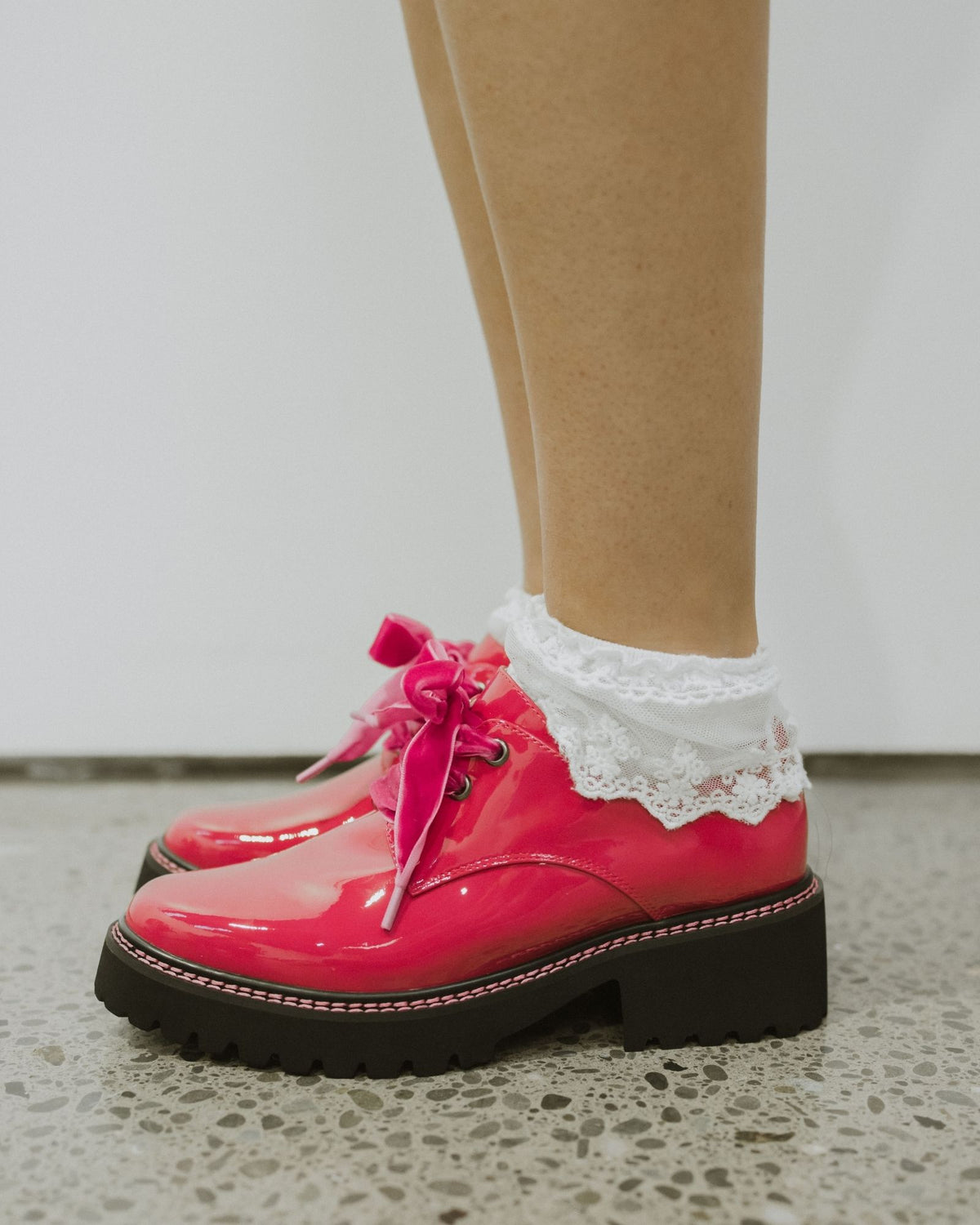 LAUREN LACE UP SHOES FUSCHIA PATENT