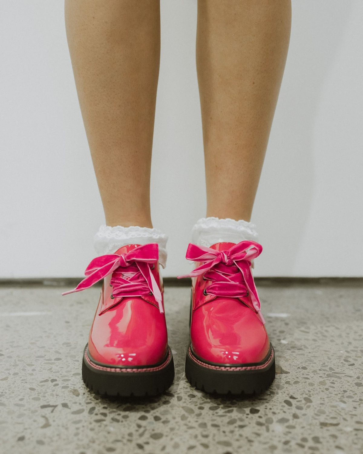 LAUREN LACE UP SHOES FUSCHIA PATENT