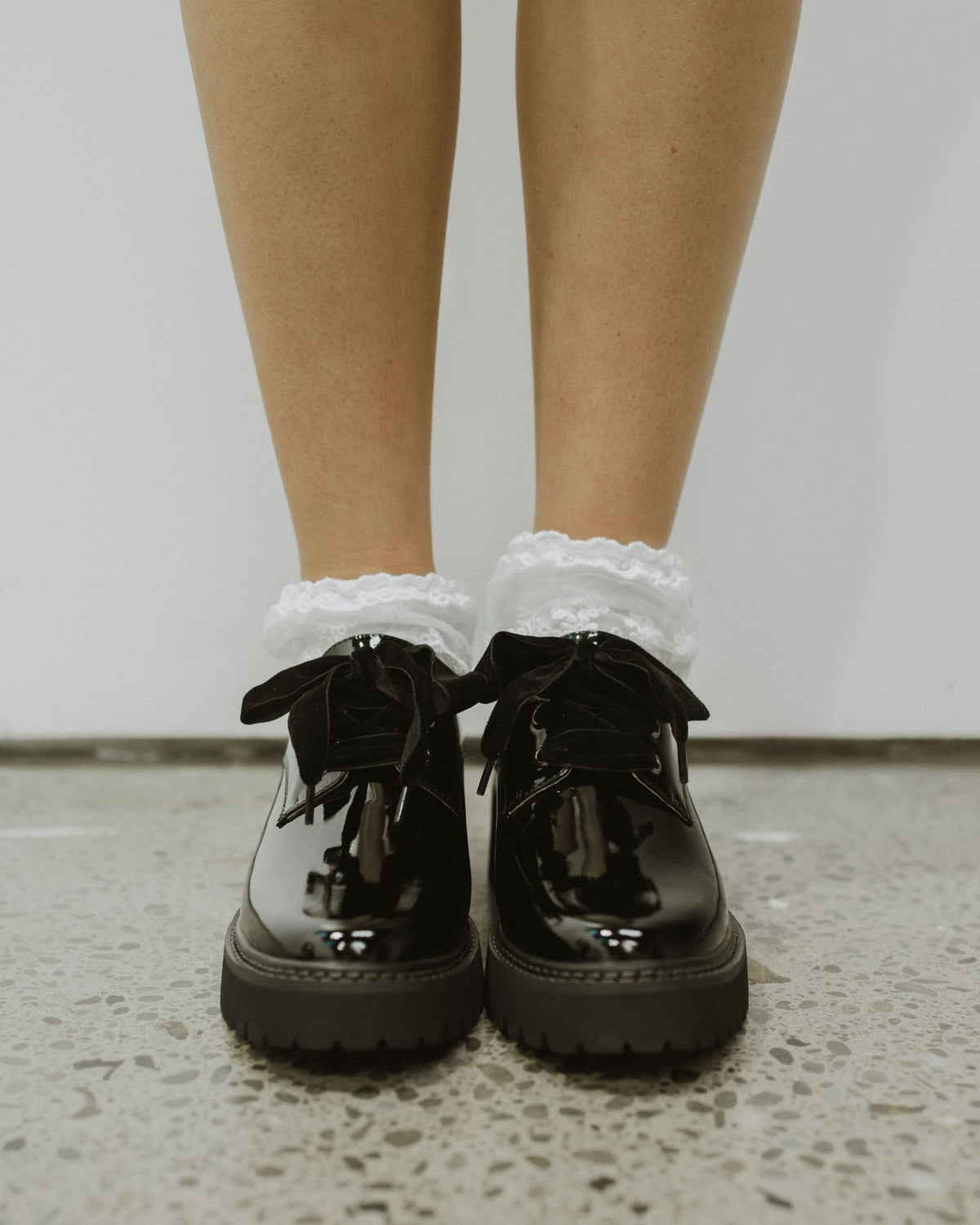LAUREN LACE UP SHOES BLACK PATENT