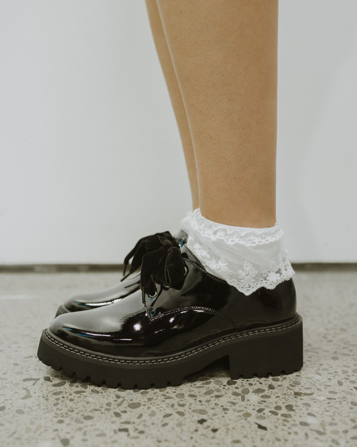 LAUREN LACE UP SHOES BLACK PATENT