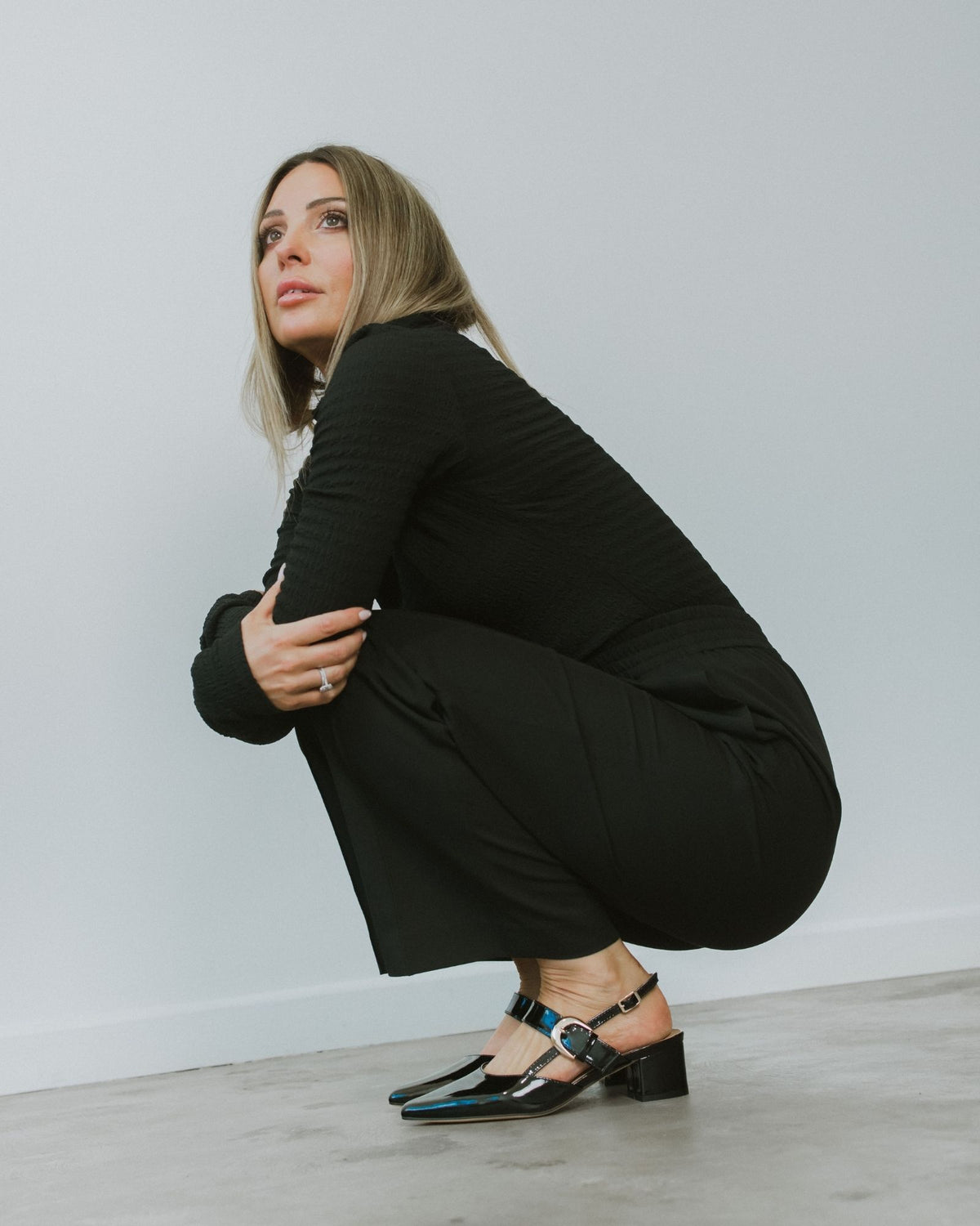 JESS SLINGBACK HEELS BLACK PATENT