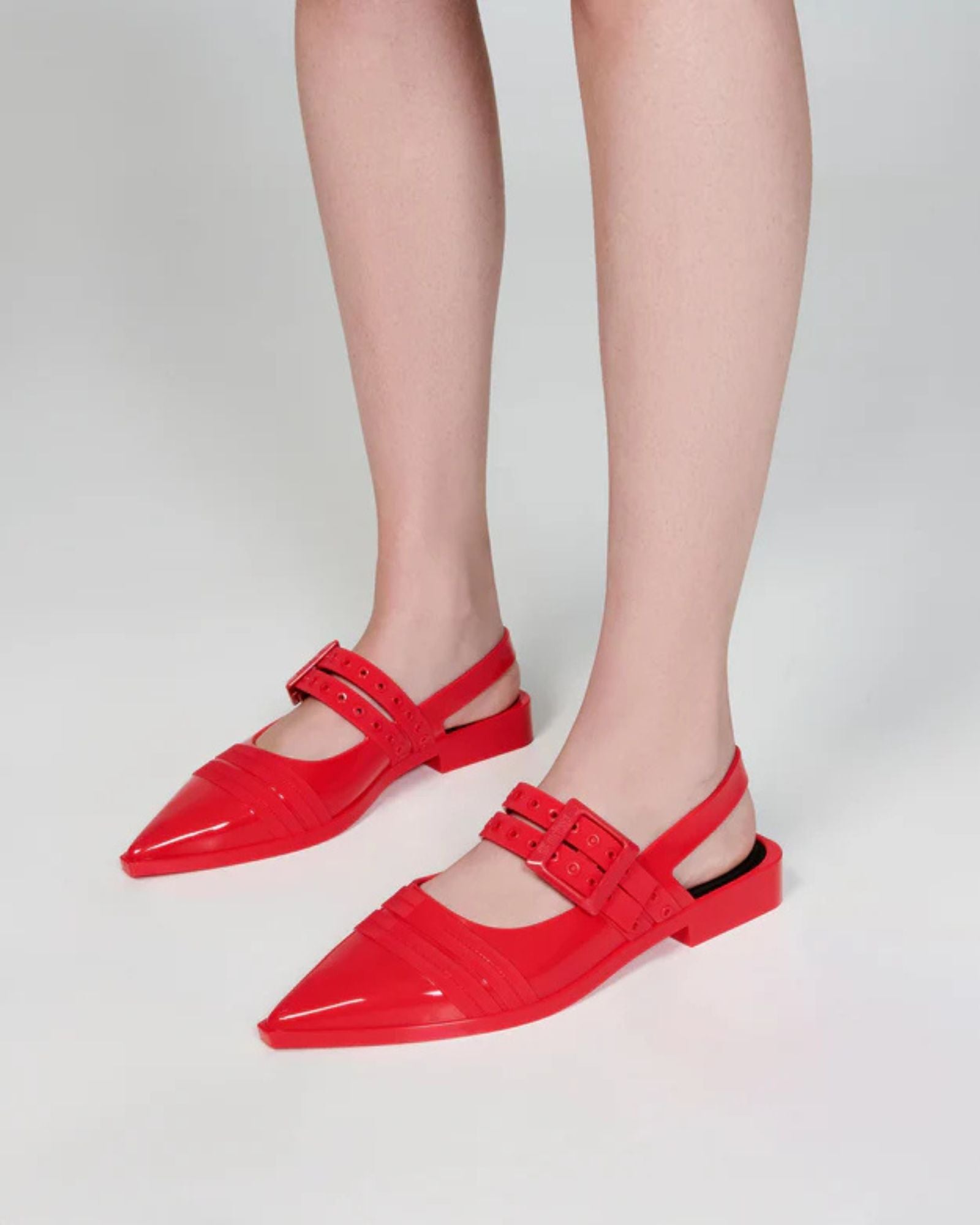 35973 POINTED TOE FLATS RED/BLACK
