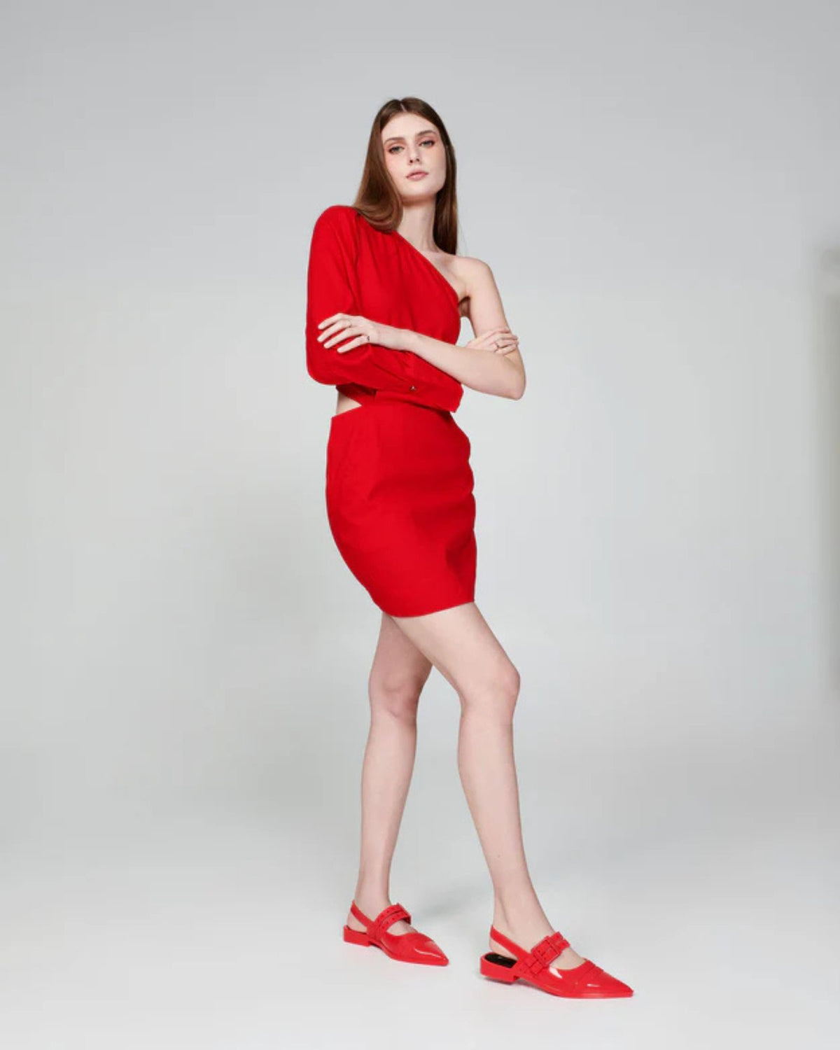 35973 POINTED TOE FLATS RED/BLACK