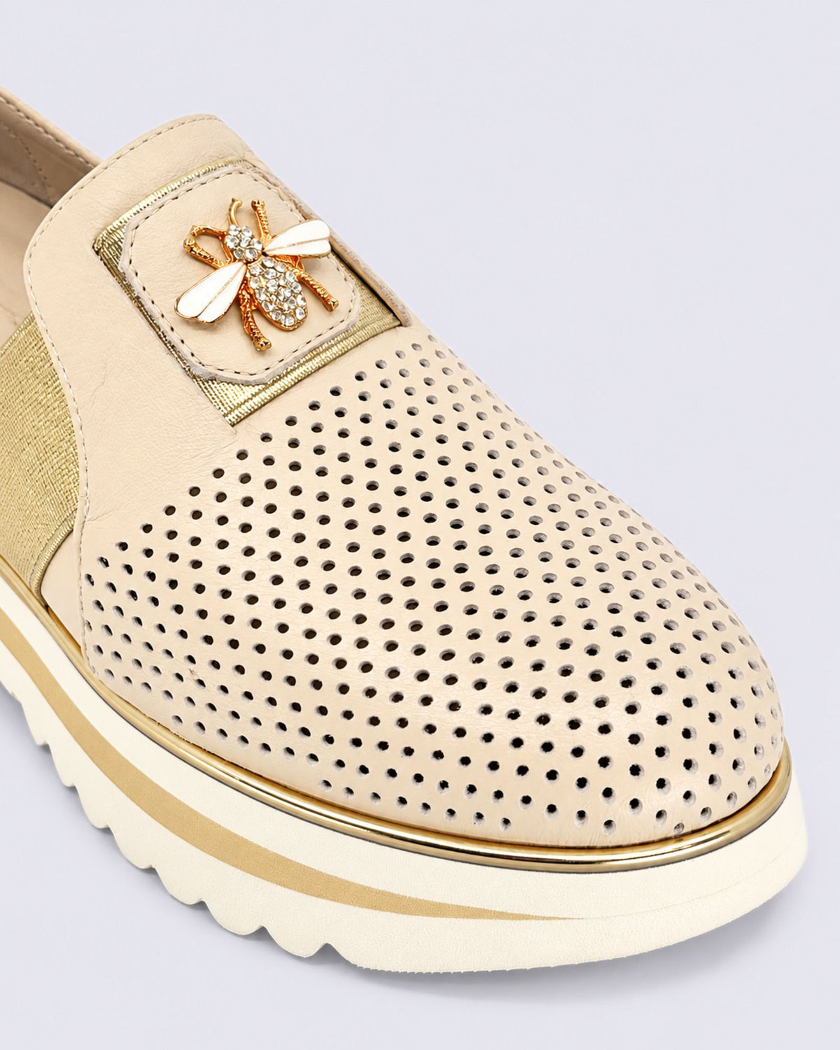 ENSOM FLATS MILK/GOLD LEATHER