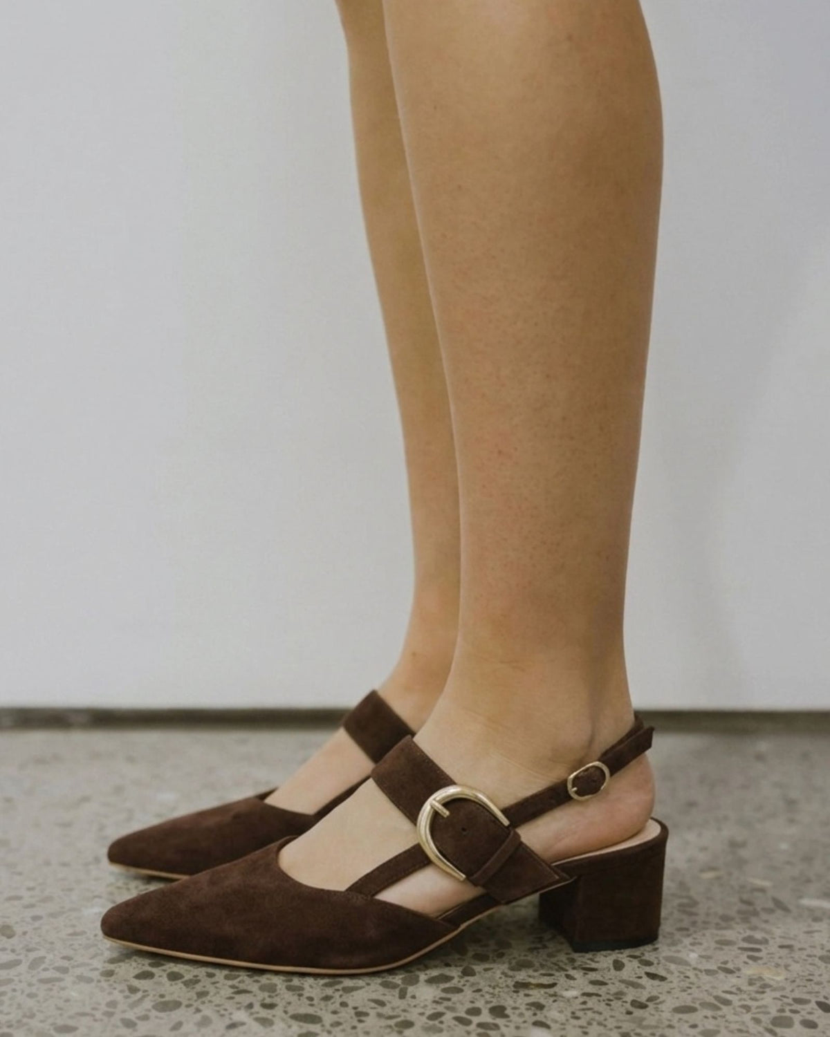 ASTEN SLINGBACK HEELS CHOCOLATE SUEDE