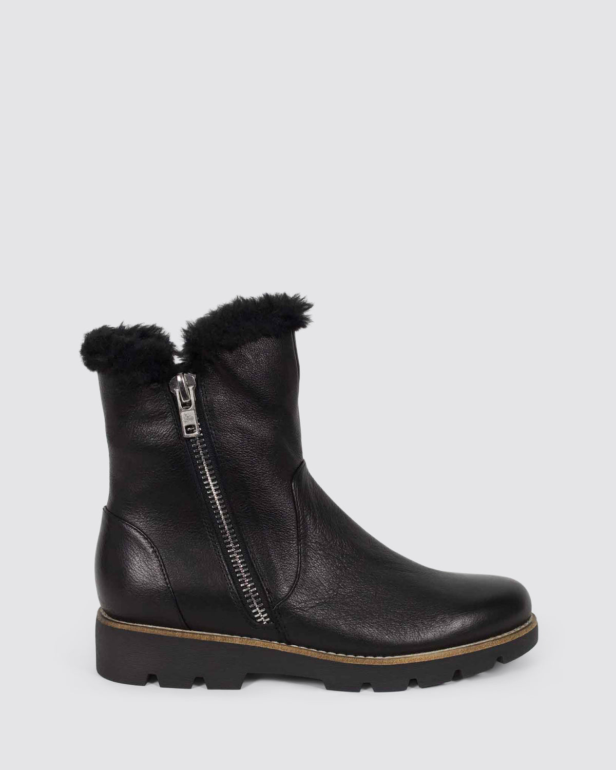 DLINGA ANKLE BOOTS BLACK LEATHER FUR
