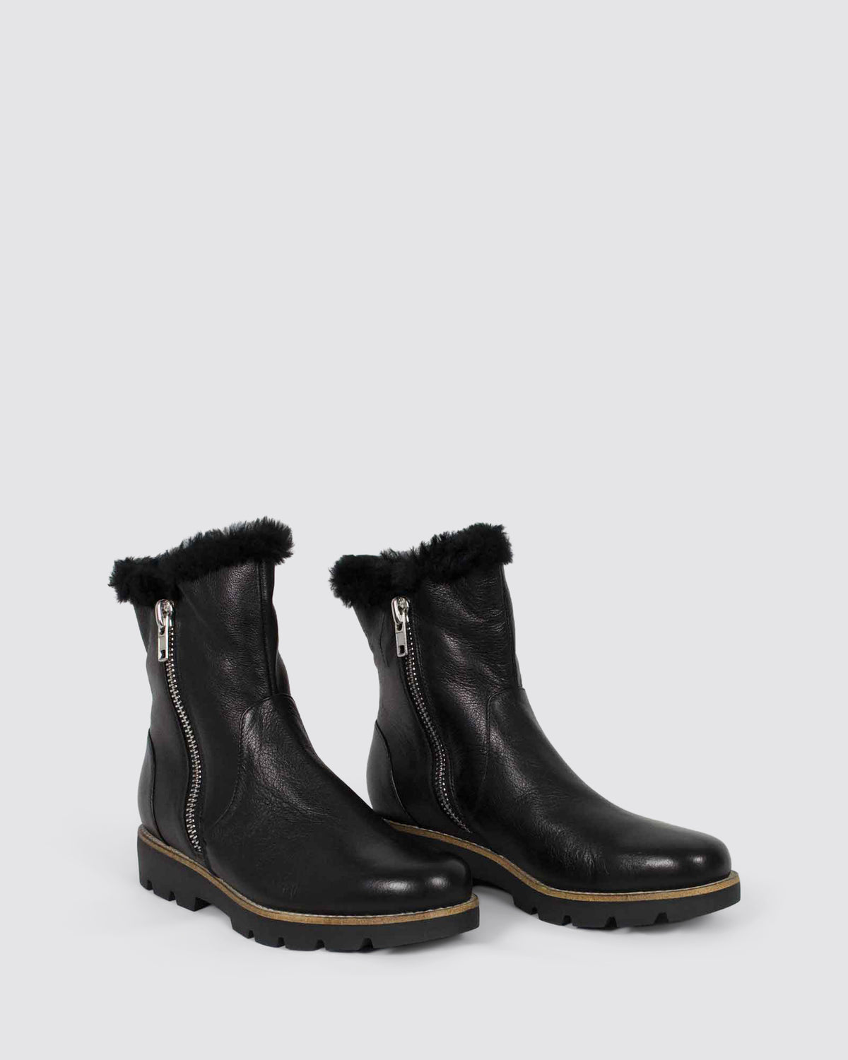 DLINGA ANKLE BOOTS BLACK LEATHER FUR