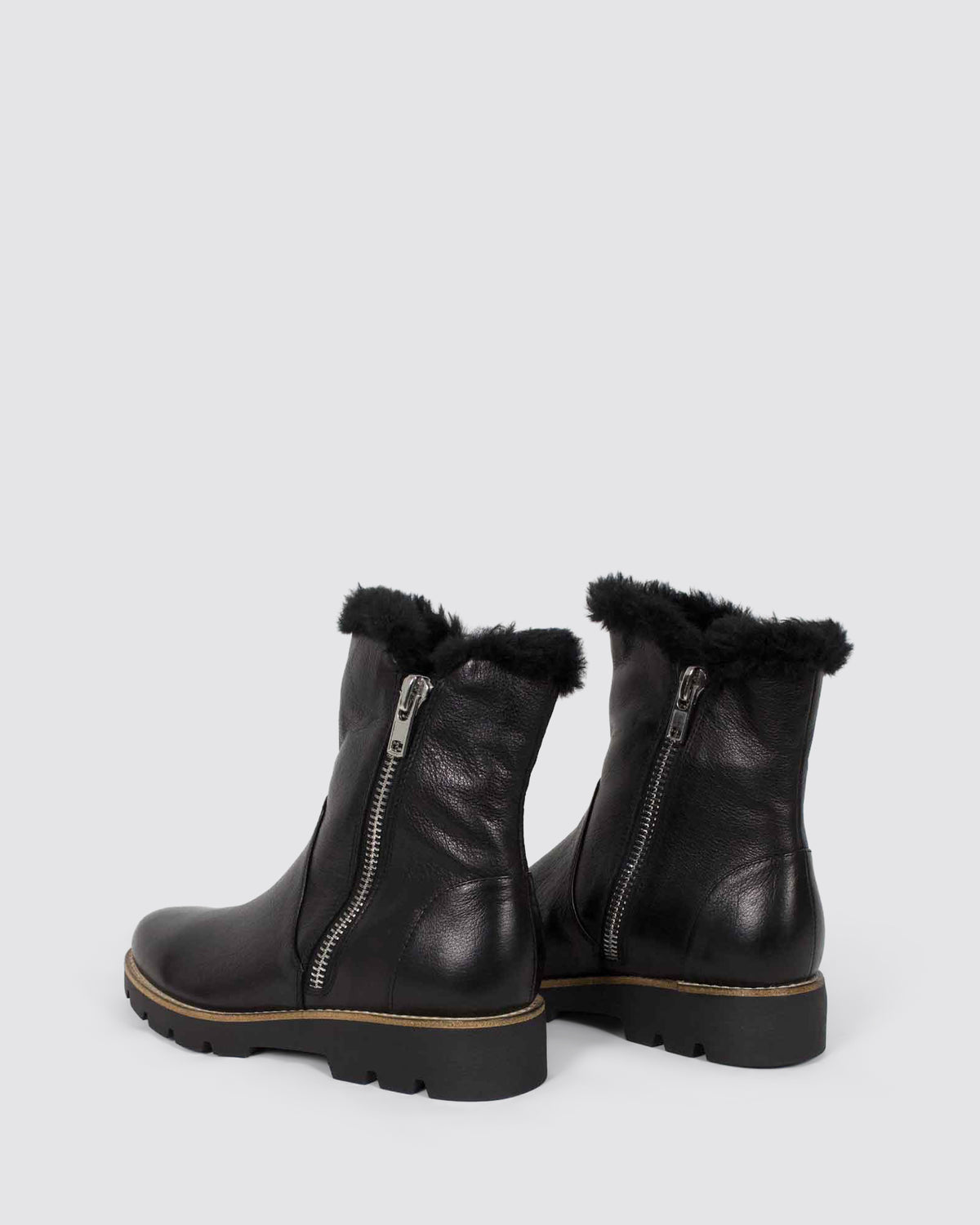 DLINGA ANKLE BOOTS BLACK LEATHER FUR