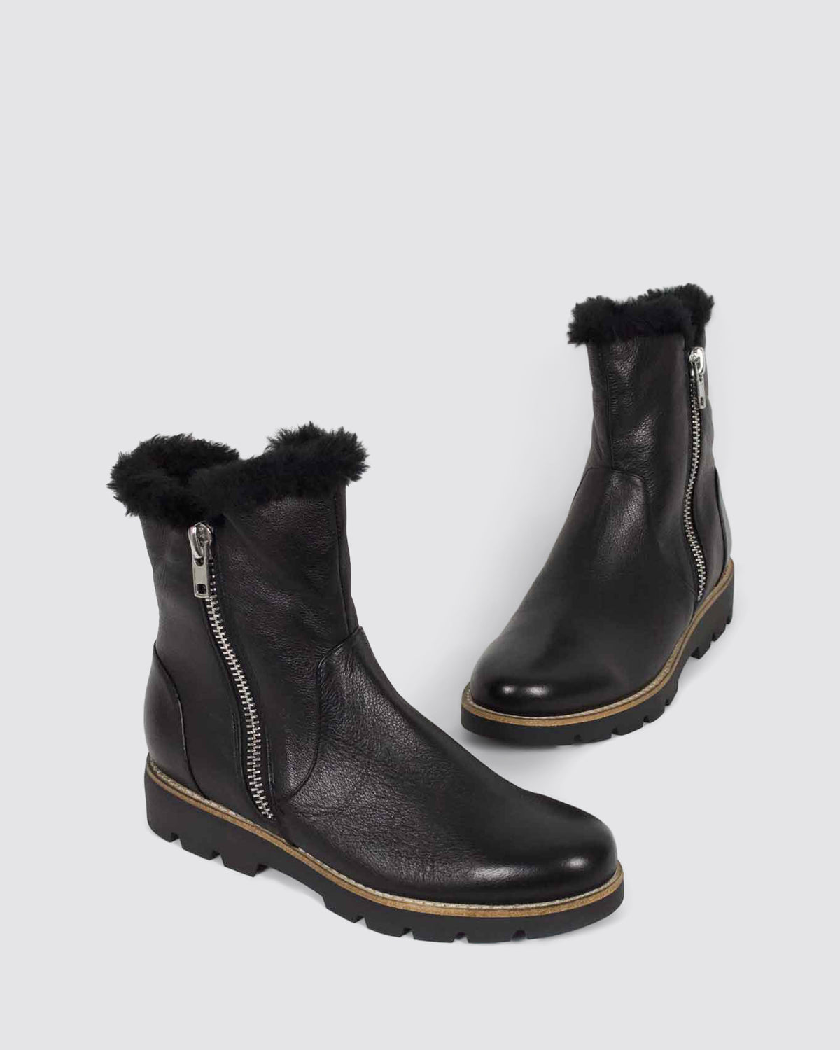 DLINGA ANKLE BOOTS BLACK LEATHER FUR