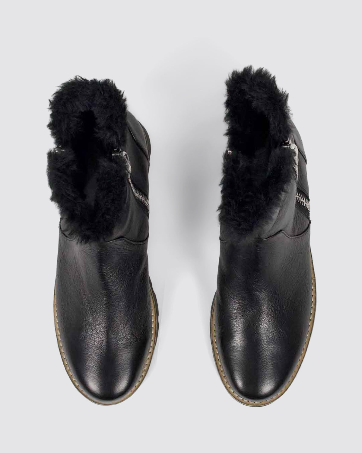 DLINGA ANKLE BOOTS BLACK LEATHER FUR