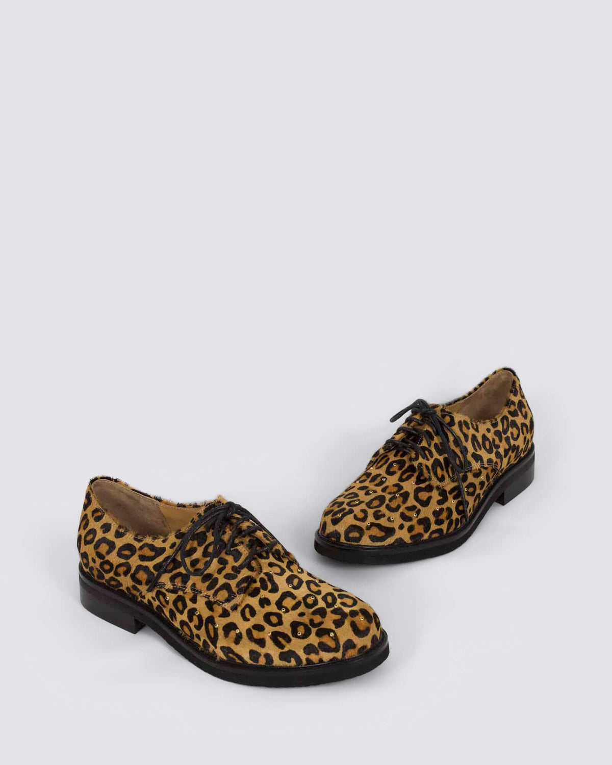 BLORA LACE UP FLATS LIGHT TAN LEOPARD