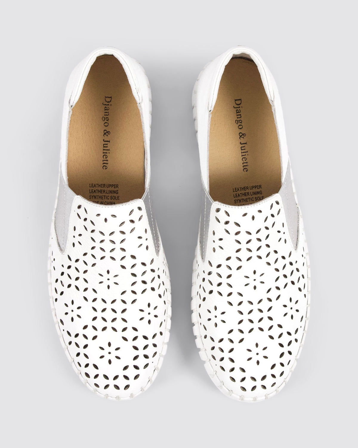 HAREL FLATS WHITE SILVER LEATHER