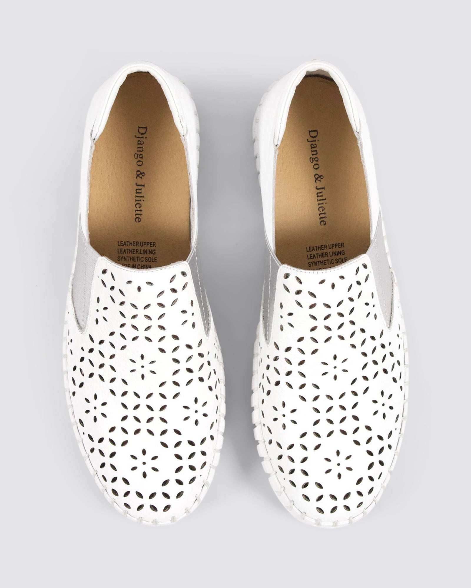 HAREL FLATS WHITE SILVER LEATHER