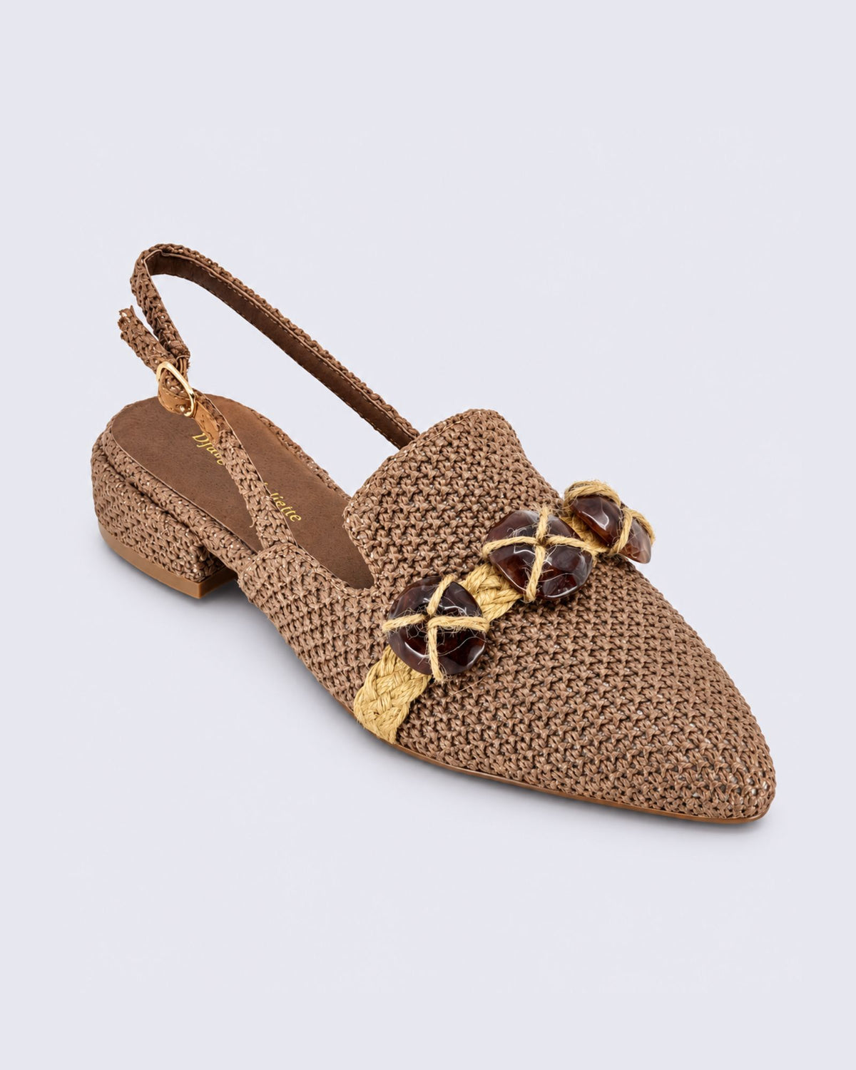 EBONEY SLINGBACK FLAT COFFEE RAFFIA
