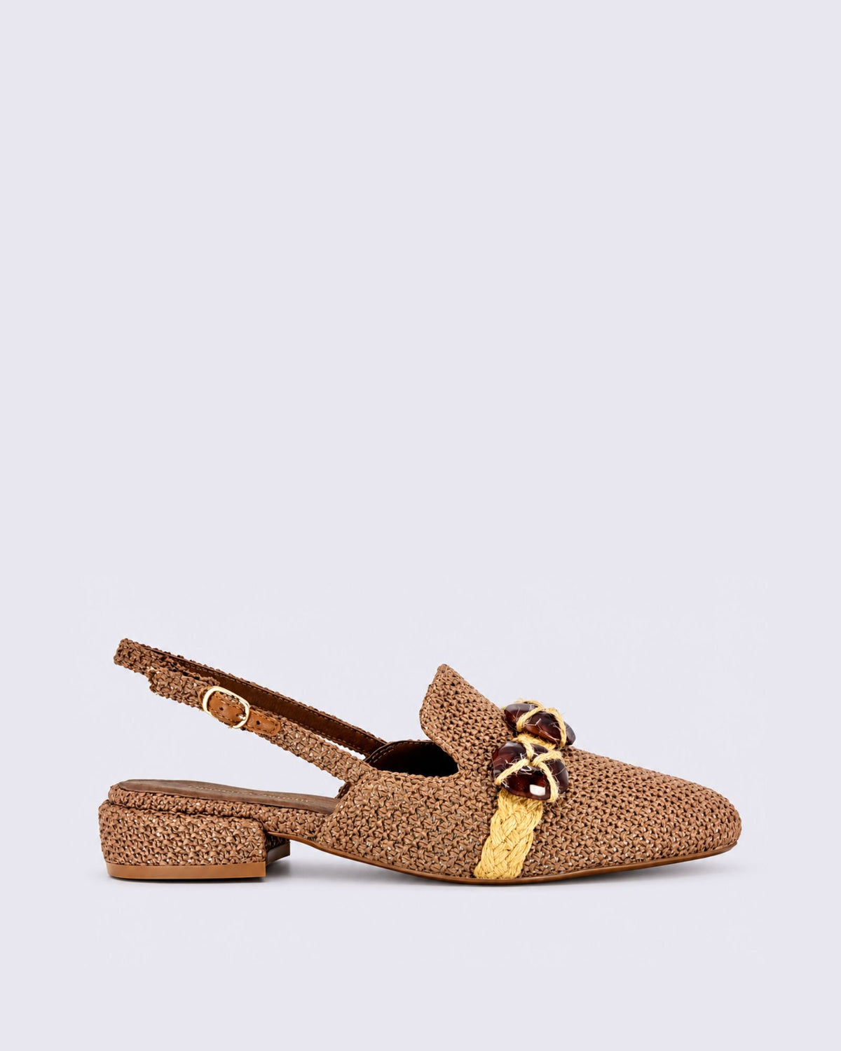 EBONEY SLINGBACK FLAT COFFEE RAFFIA
