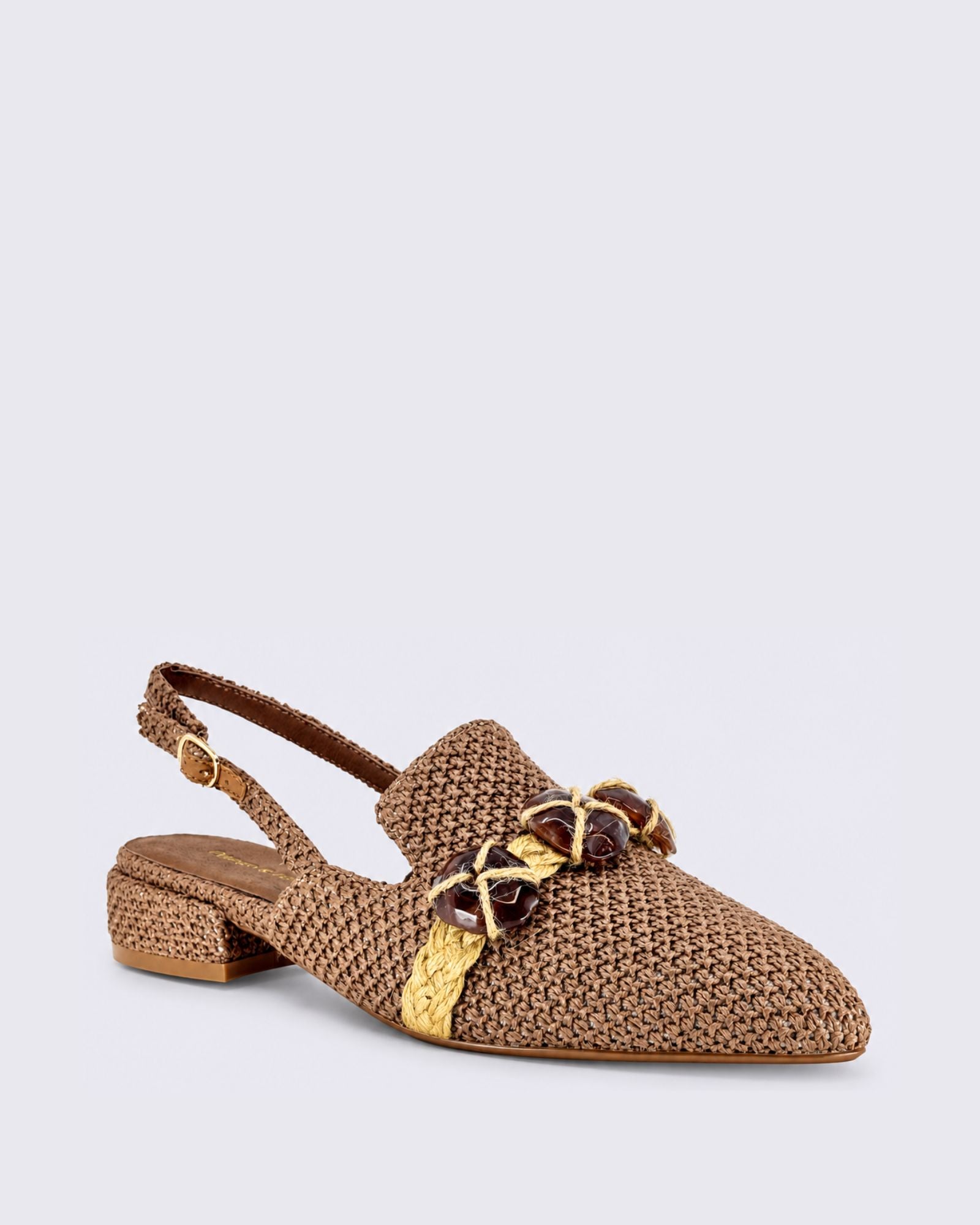 EBONEY SLINGBACK FLAT COFFEE RAFFIA