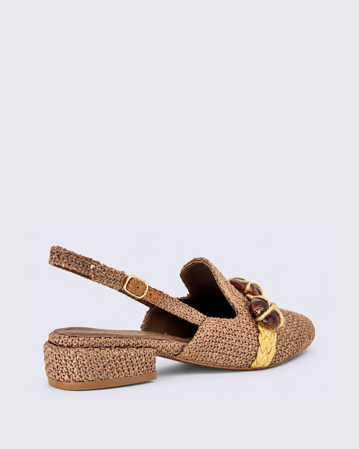 EBONEY SLINGBACK FLAT COFFEE RAFFIA