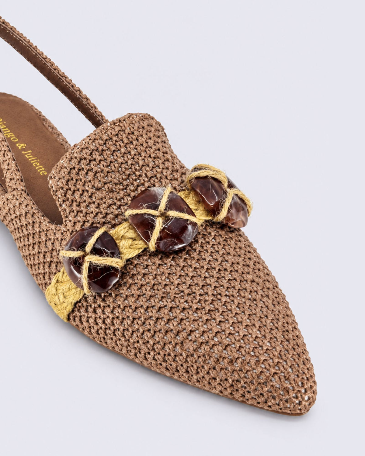 EBONEY SLINGBACK FLAT COFFEE RAFFIA